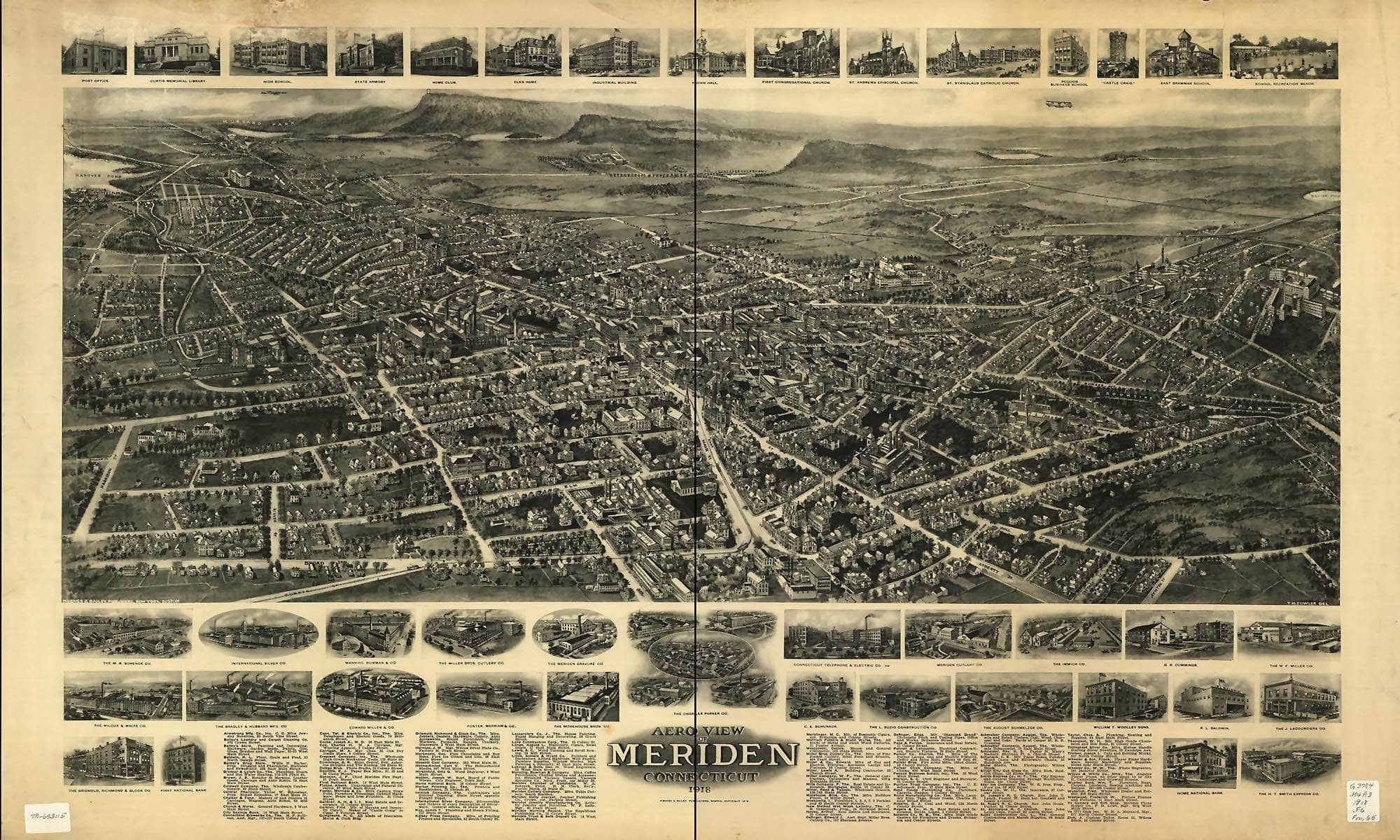 Aero View Of Meriden Connecticut 1918  State Of Connecticut