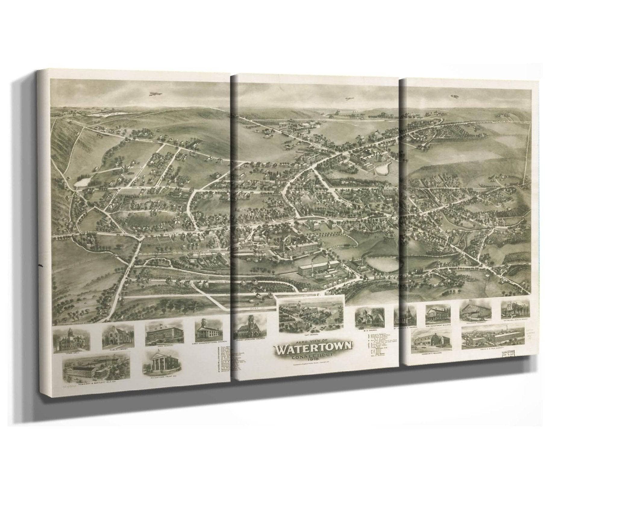 Aero View Of Watertown Connecticut 1918  State Of Connecticut