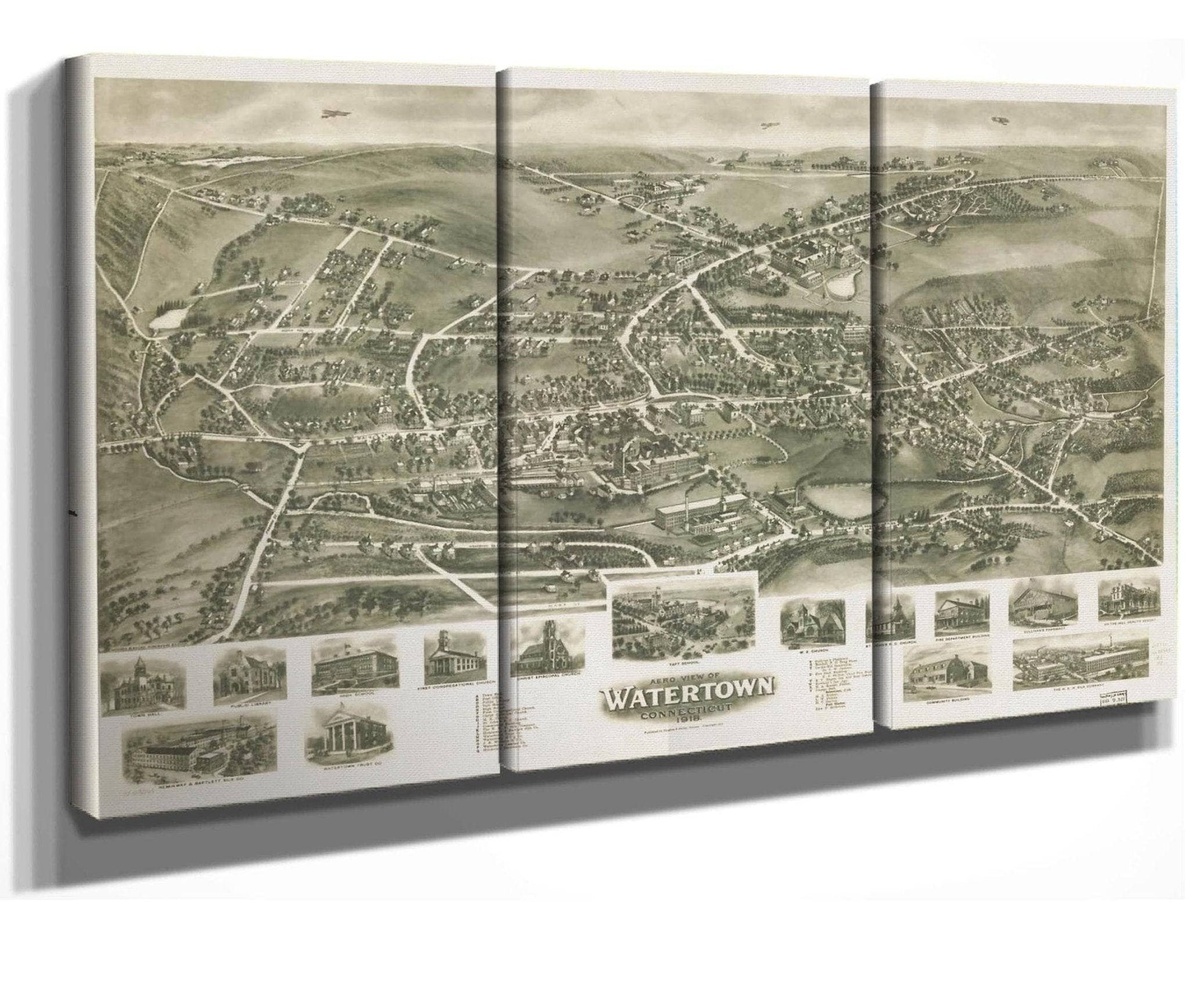 Aero View Of Watertown Connecticut 1918  State Of Connecticut