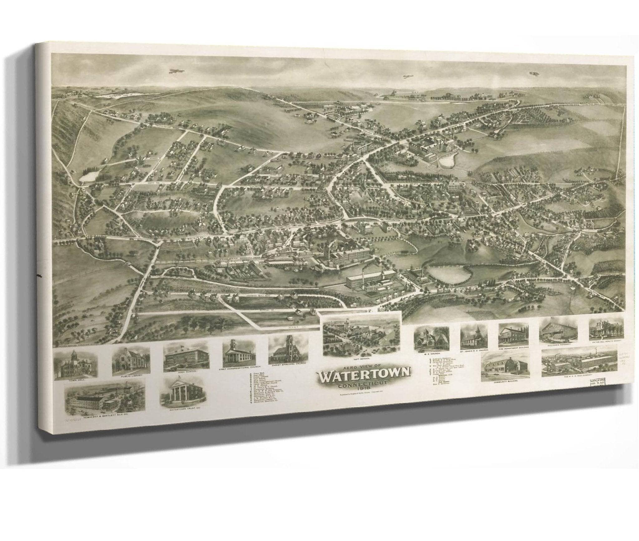 Aero View Of Watertown Connecticut 1918  State Of Connecticut