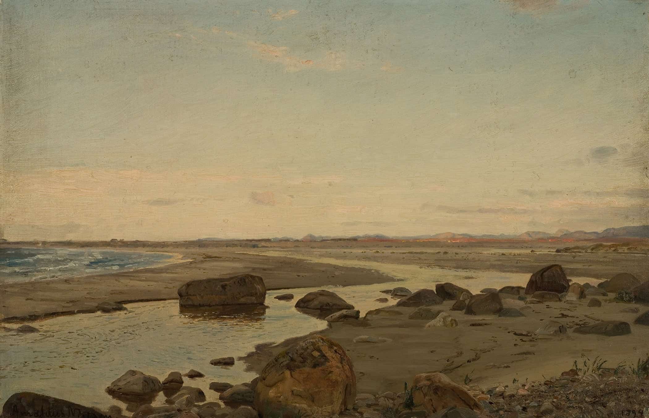 Aften Ved Naerland Jaeren By Amaldus Nielsen