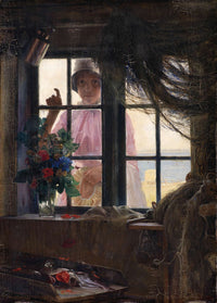 After The Bath A Young Girl Knocking At The Fishermans Window by Carl Bloch
