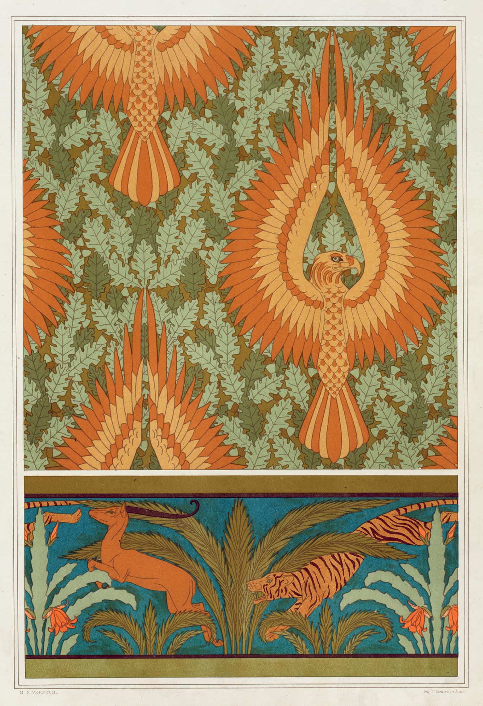 Aigles Et Chene Papier Peint Antilopes Tigres Cactus Et Palmiers Bordure by Maurice Pillard Verneuil