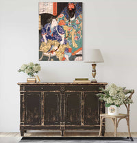 Ake Tamanosuke Seated By The Statue Of A Chinese General by Tsukioka Yoshitoshi