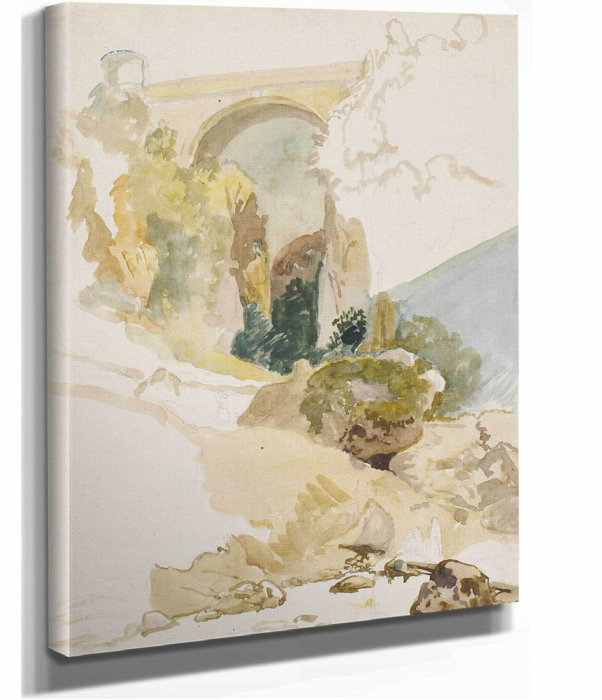 Akvarelstudie Af Landskab Med En Bro Over En Kloft by Wilhelm Marstrand