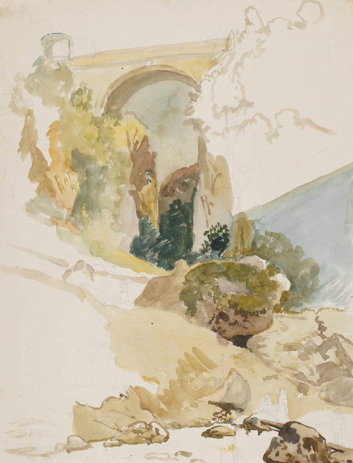 Akvarelstudie Af Landskab Med En Bro Over En Kloft by Wilhelm Marstrand