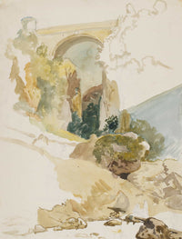 Akvarelstudie Af Landskab Med En Bro Over En Kloft by Wilhelm Marstrand