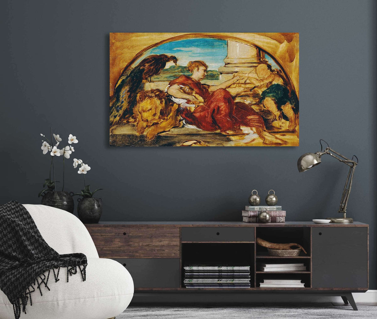 Allegorische Figur Mit Lowe Und Pfau by Hans Canon