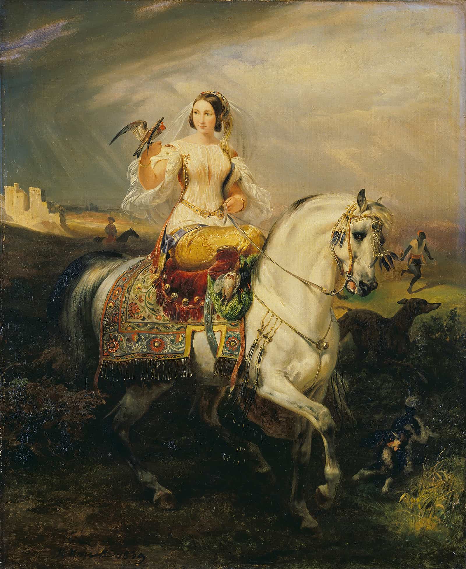 An Algerian Lady Hawking by Horace Vernet