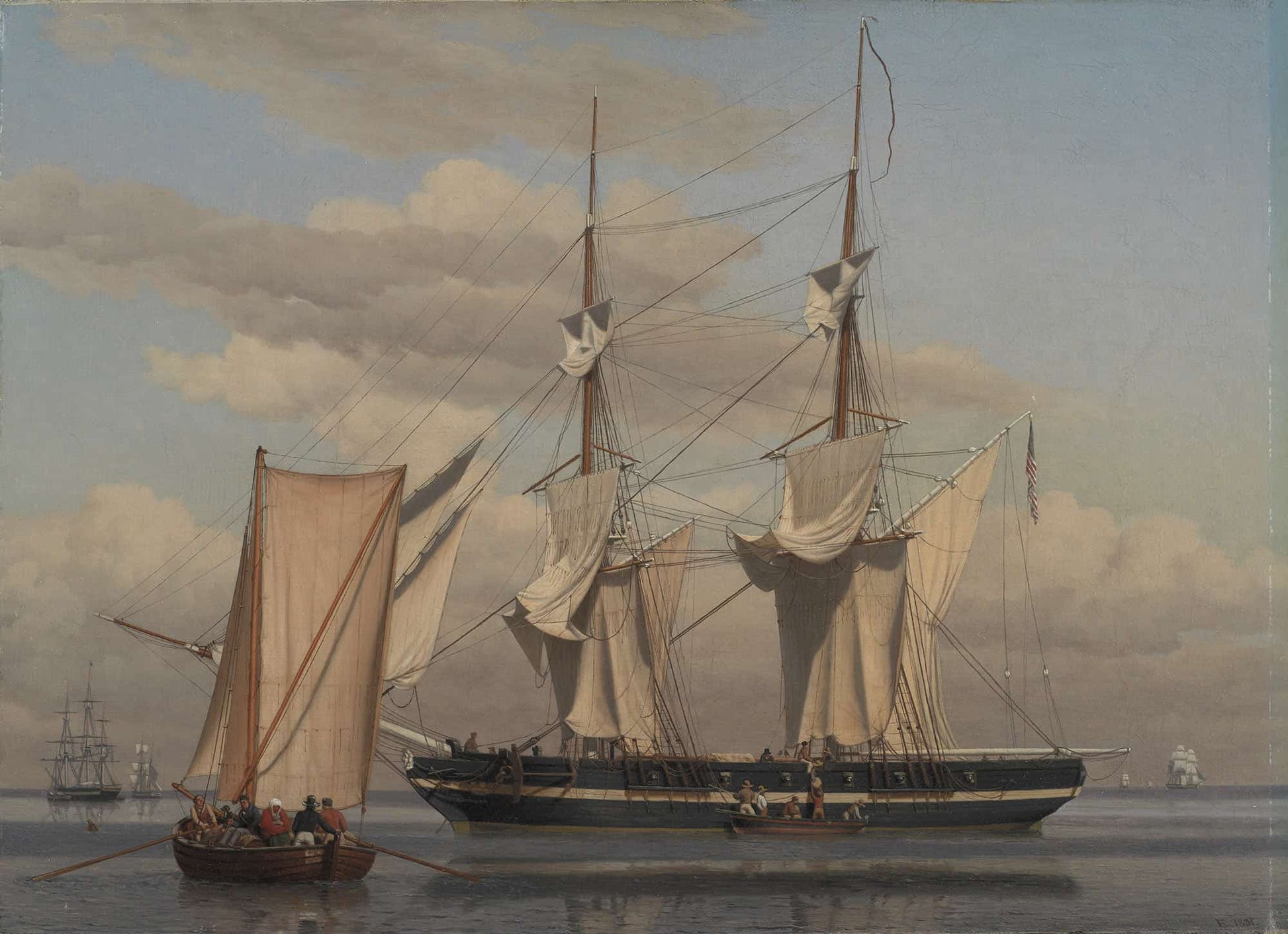 An American Naval Brig Lying At Anchor While Her Sails Are Drying by Christoffer Wilhelm Eckersberg
