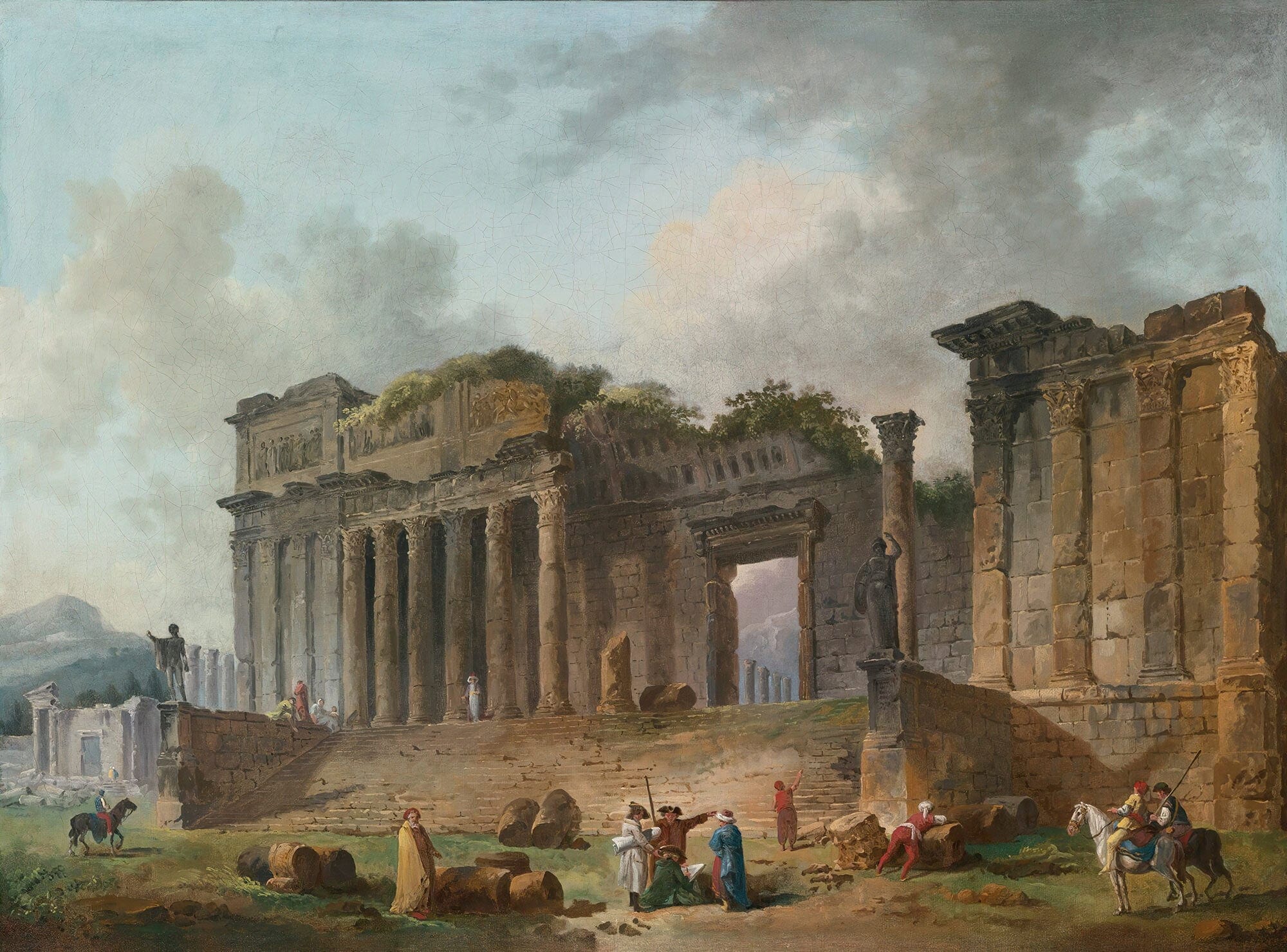 An Architectural Capriccio With An Artist Sketching In The Foreground by Hubert Robert
