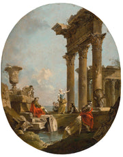 An Architectural Capriccio With Figures Amongst Classical Ruins A Temple Beyond by Francesco Guardi
