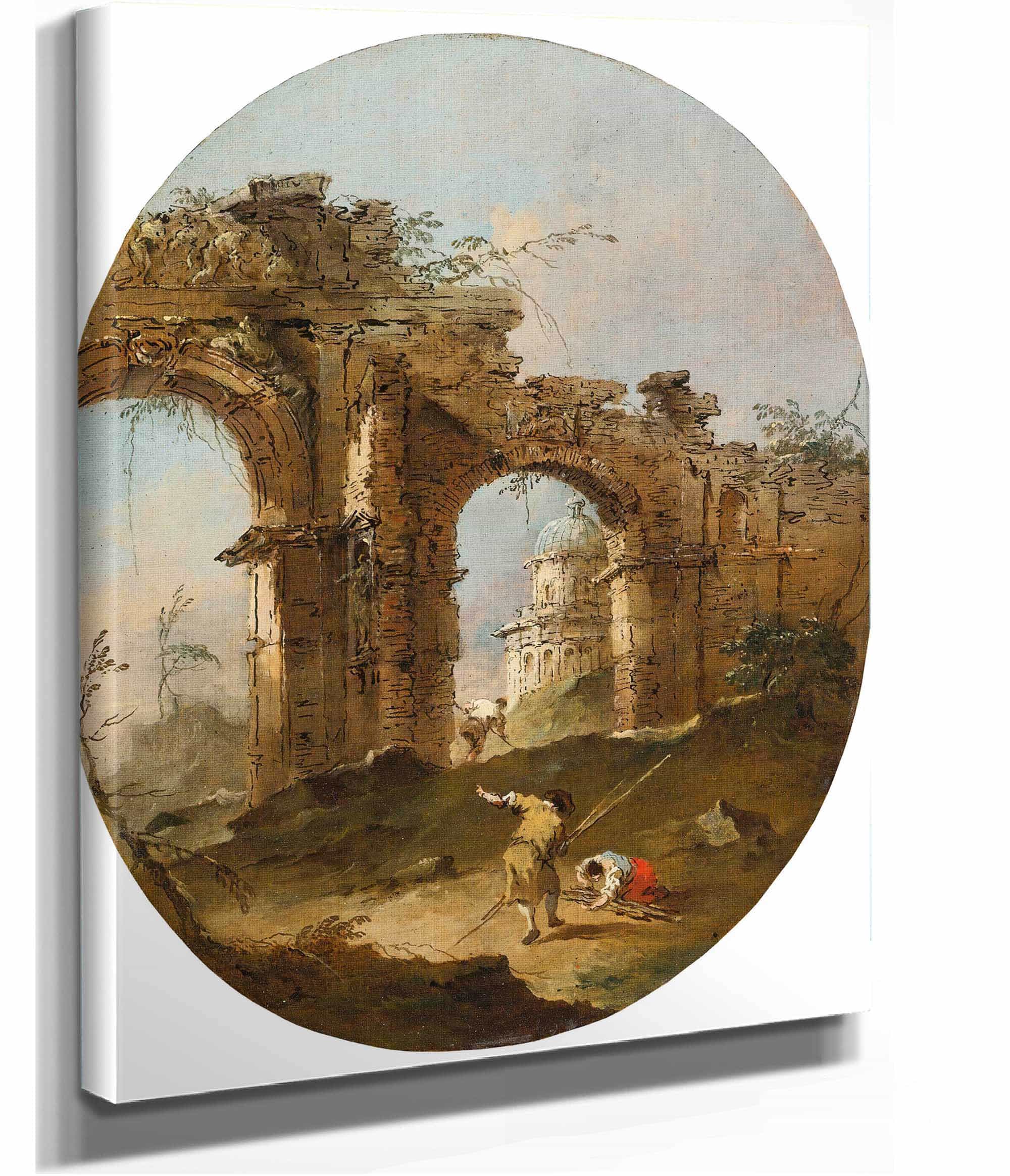 An Architectural Capriccio With Figures By A Ruined Arch by Francesco Guardi