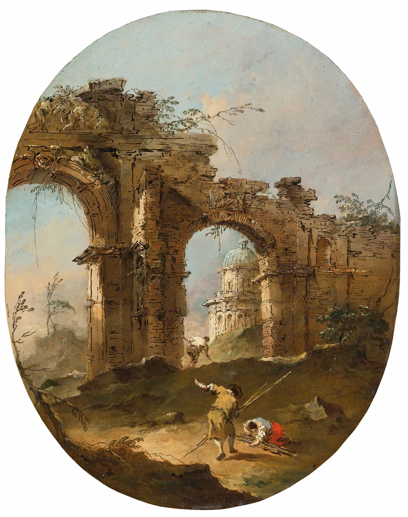 An Architectural Capriccio With Figures By A Ruined Arch by Francesco Guardi