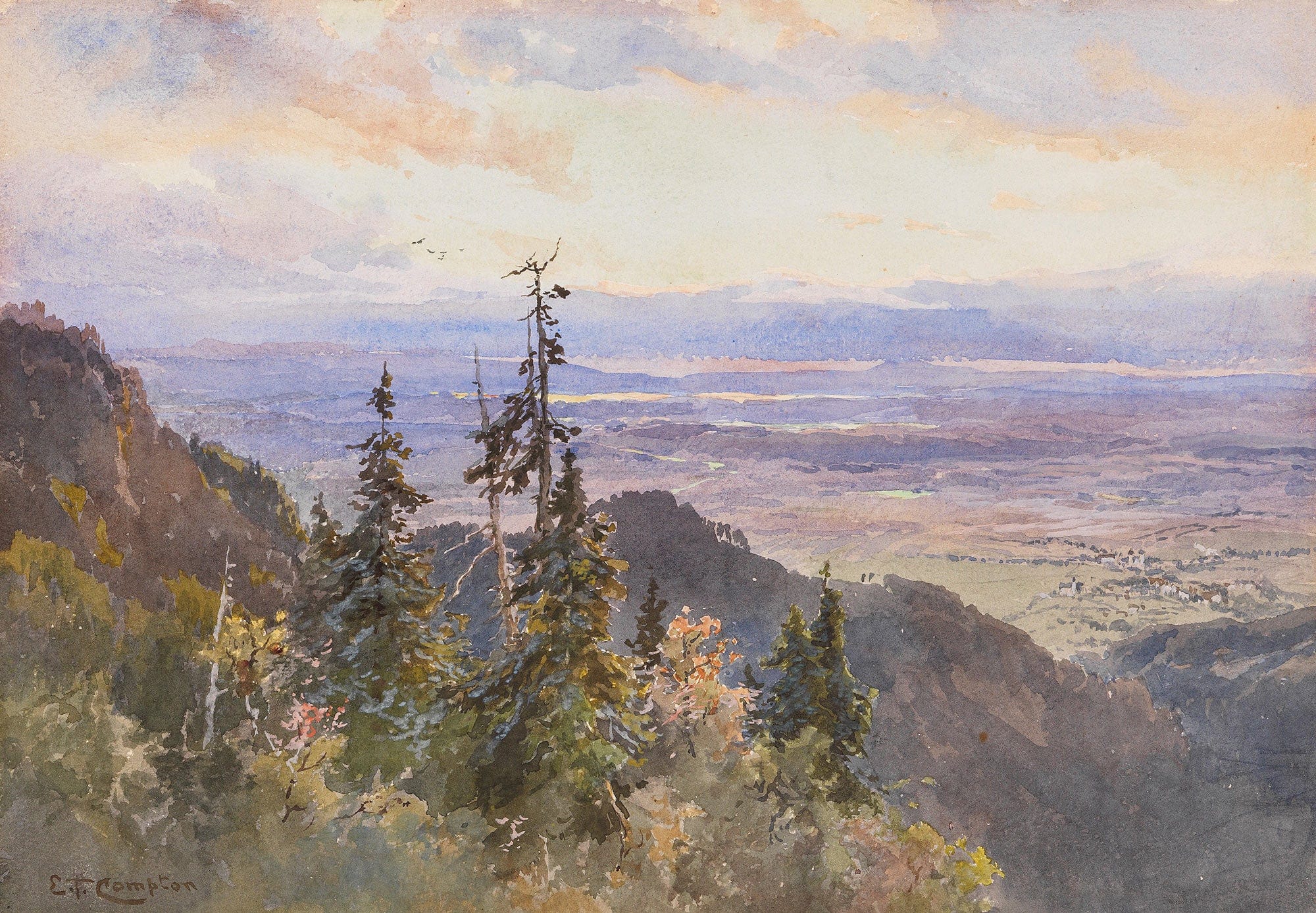 An Der Benediktenwand Blick Auf Schlehdorf Und Den Kochelsee by Edward Theodore Compton
