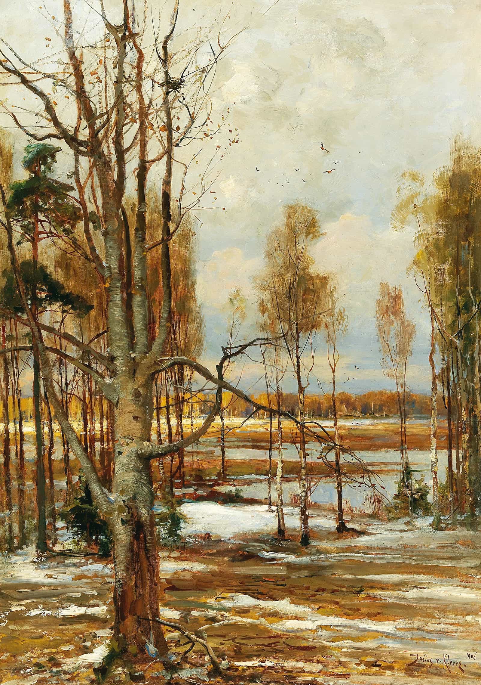 An Early Spring Landscape With A Beech Tree In The Foreground by Julius Sergius Klever