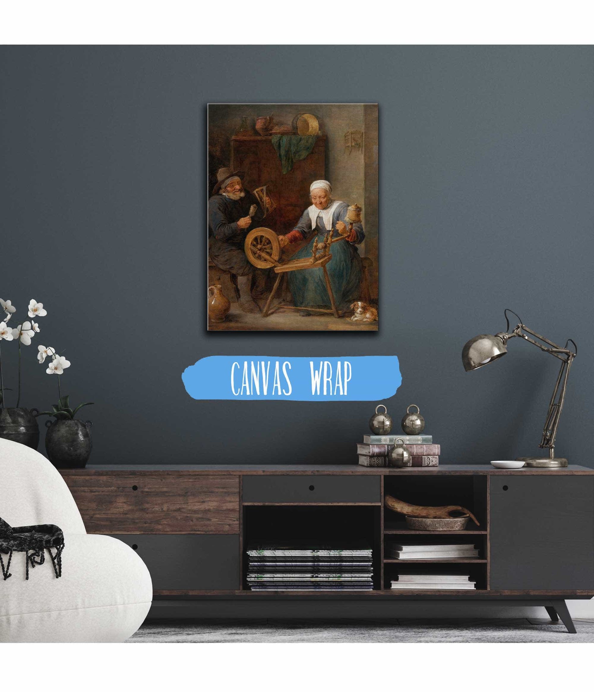 An Elderly Couple Spinning Wool In An Interior by David Teniers The Younger