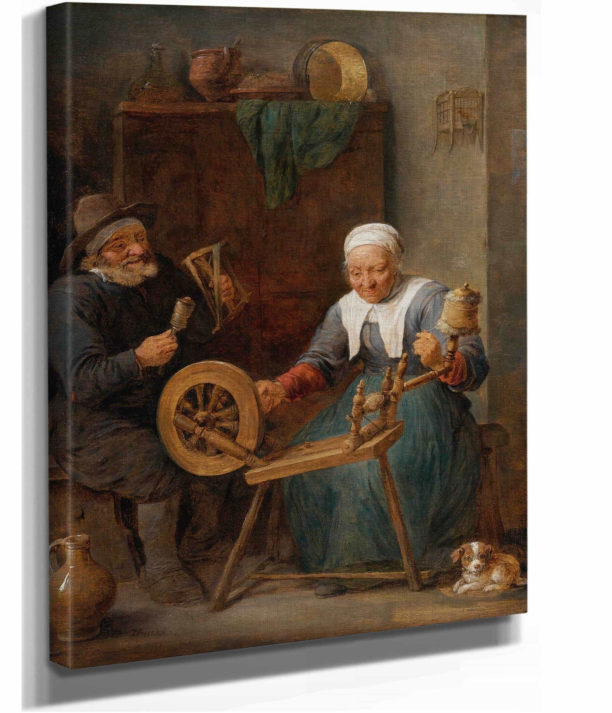 An Elderly Couple Spinning Wool In An Interior by David Teniers The Younger