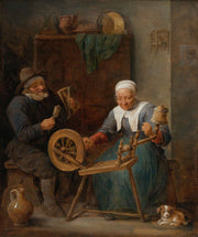 An Elderly Couple Spinning Wool In An Interior by David Teniers The Younger