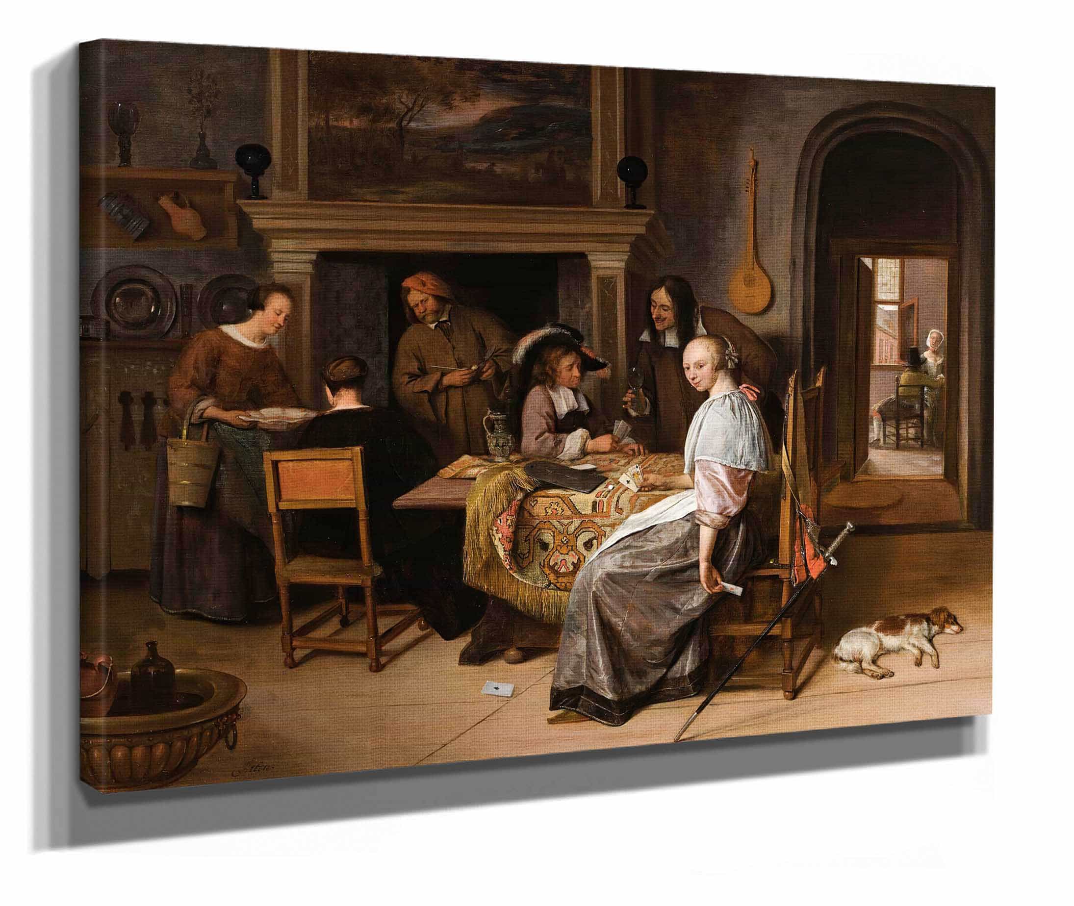 An Elegant Company In An Interior With Figures Playing Cards At A Table by Jan Steen
