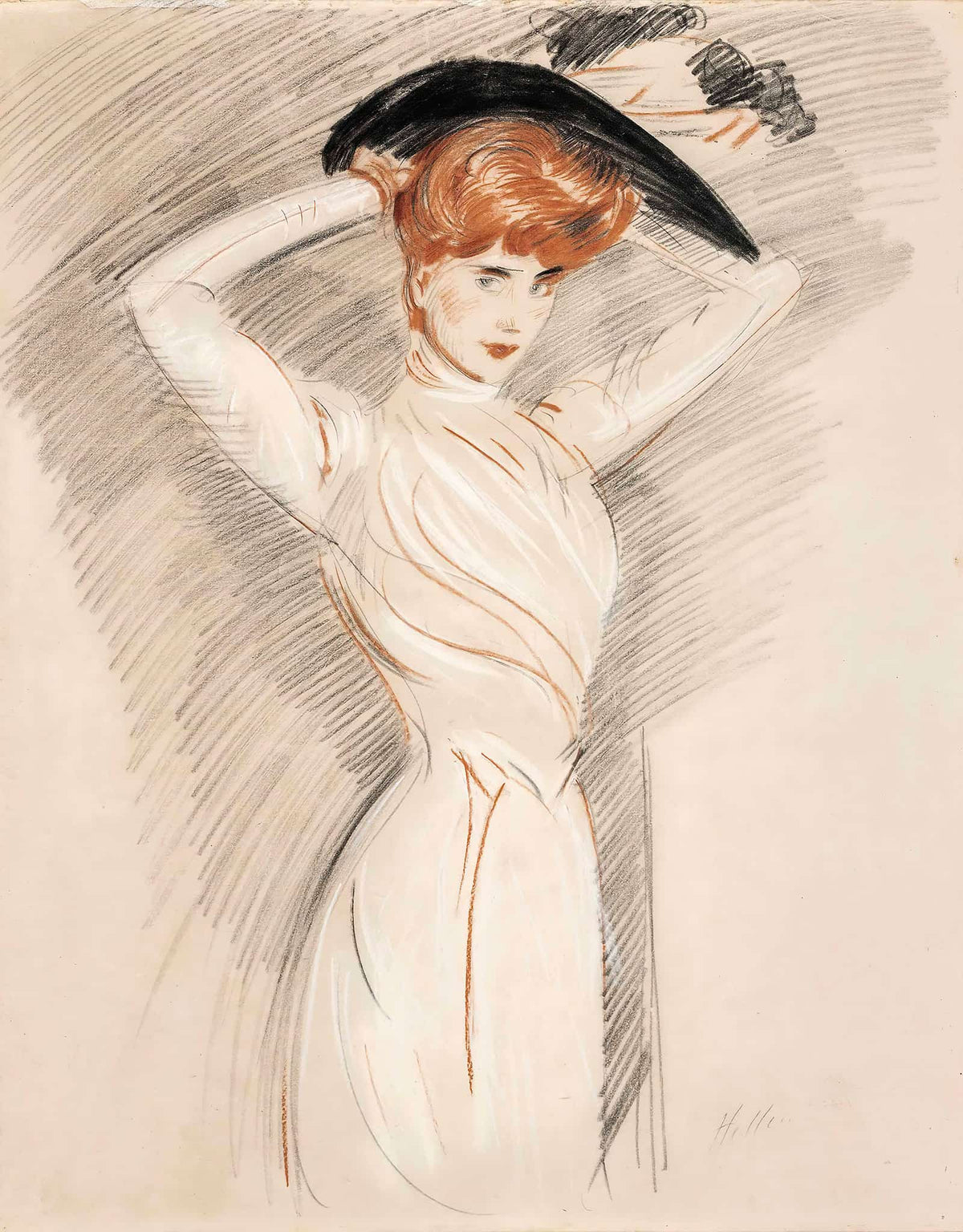 An Elegant Lady Wearing A Hat by Paul Cesar Helleu