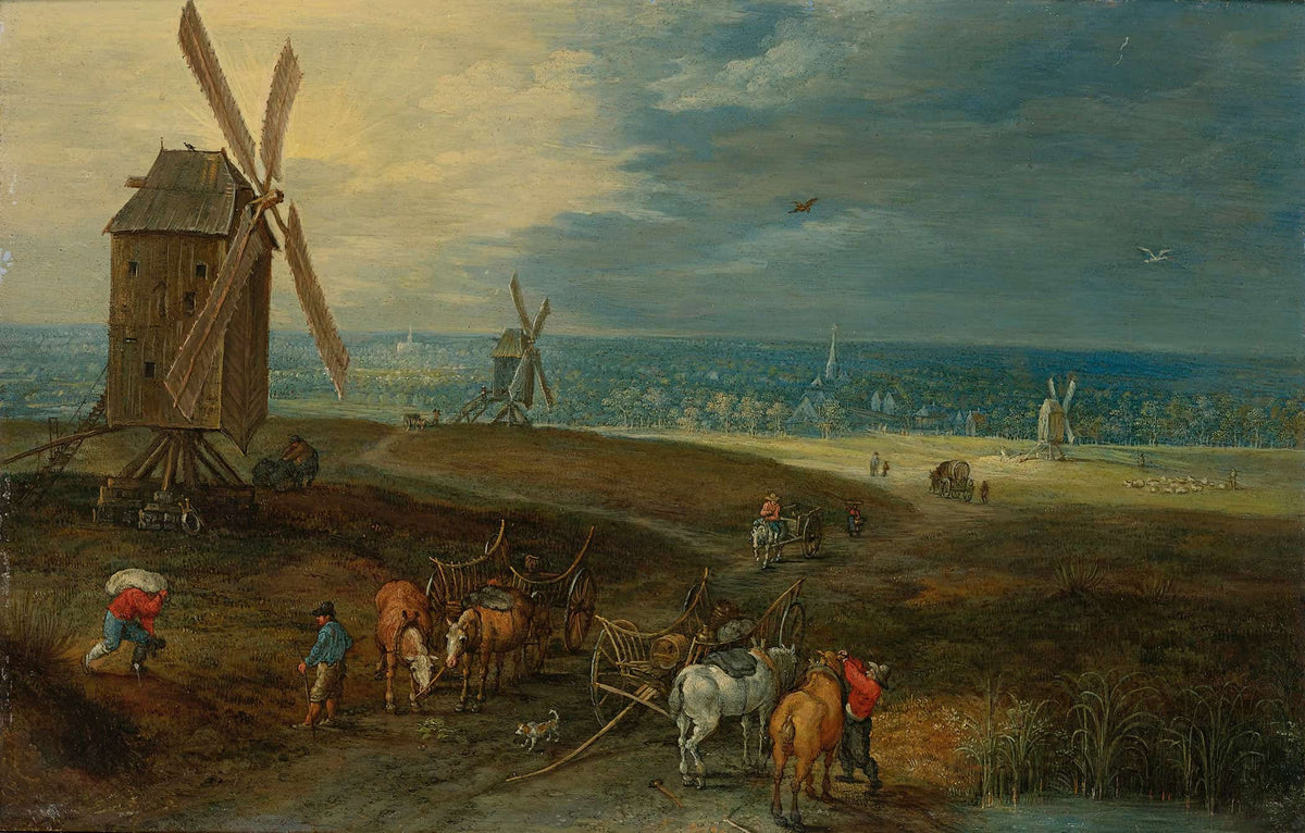 An Extensive Landscape With Travellers Before A Windmill by Jan Brueghel The Younger