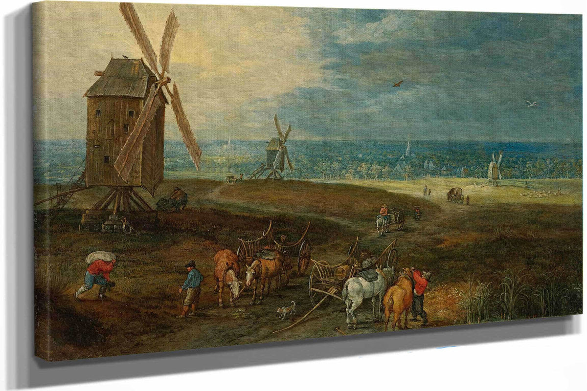 An Extensive Landscape With Travellers Before A Windmill by Jan Brueghel The Younger
