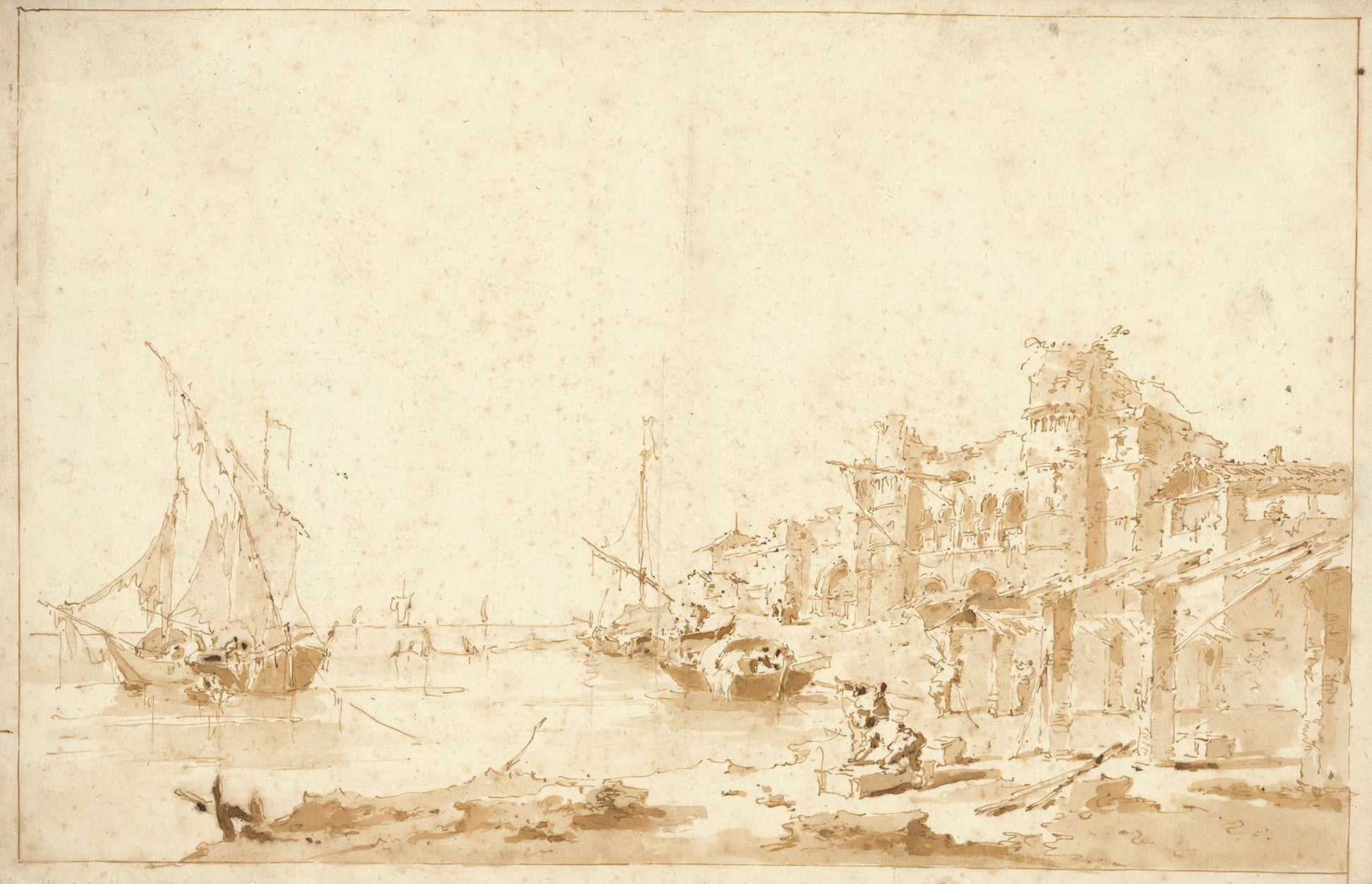 An Imaginary View Of A Venetian Lagoon With A Fortress By The Shore   by Francesco Guardi