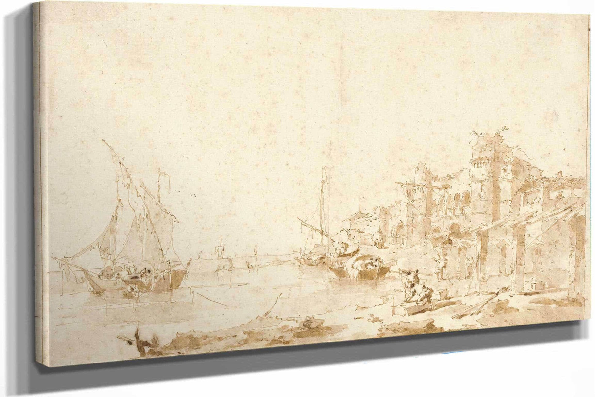An Imaginary View Of A Venetian Lagoon With A Fortress By The Shore   by Francesco Guardi