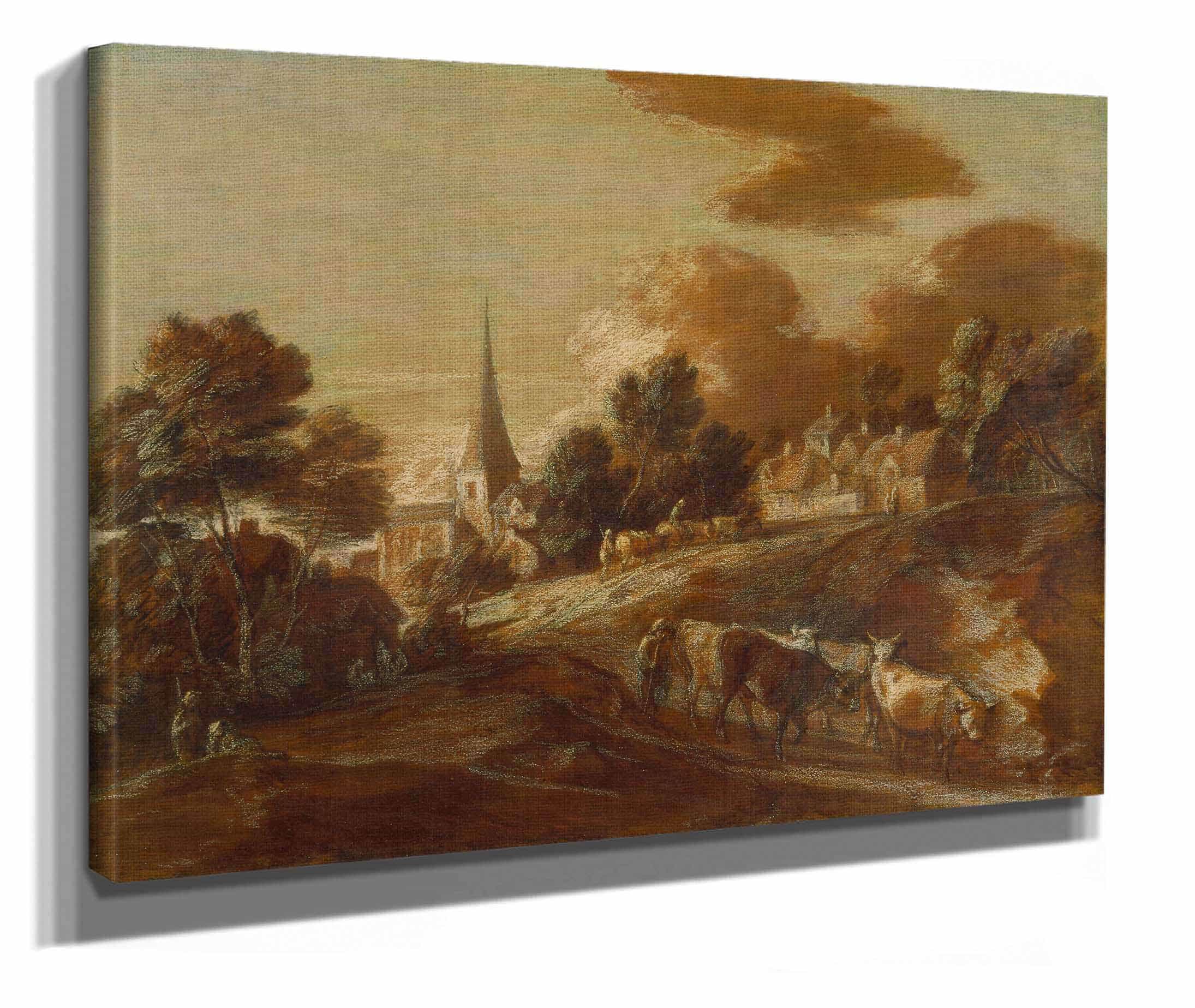 An Imaginary Wooded Village With Drovers And Cattle by Thomas Gainsborough