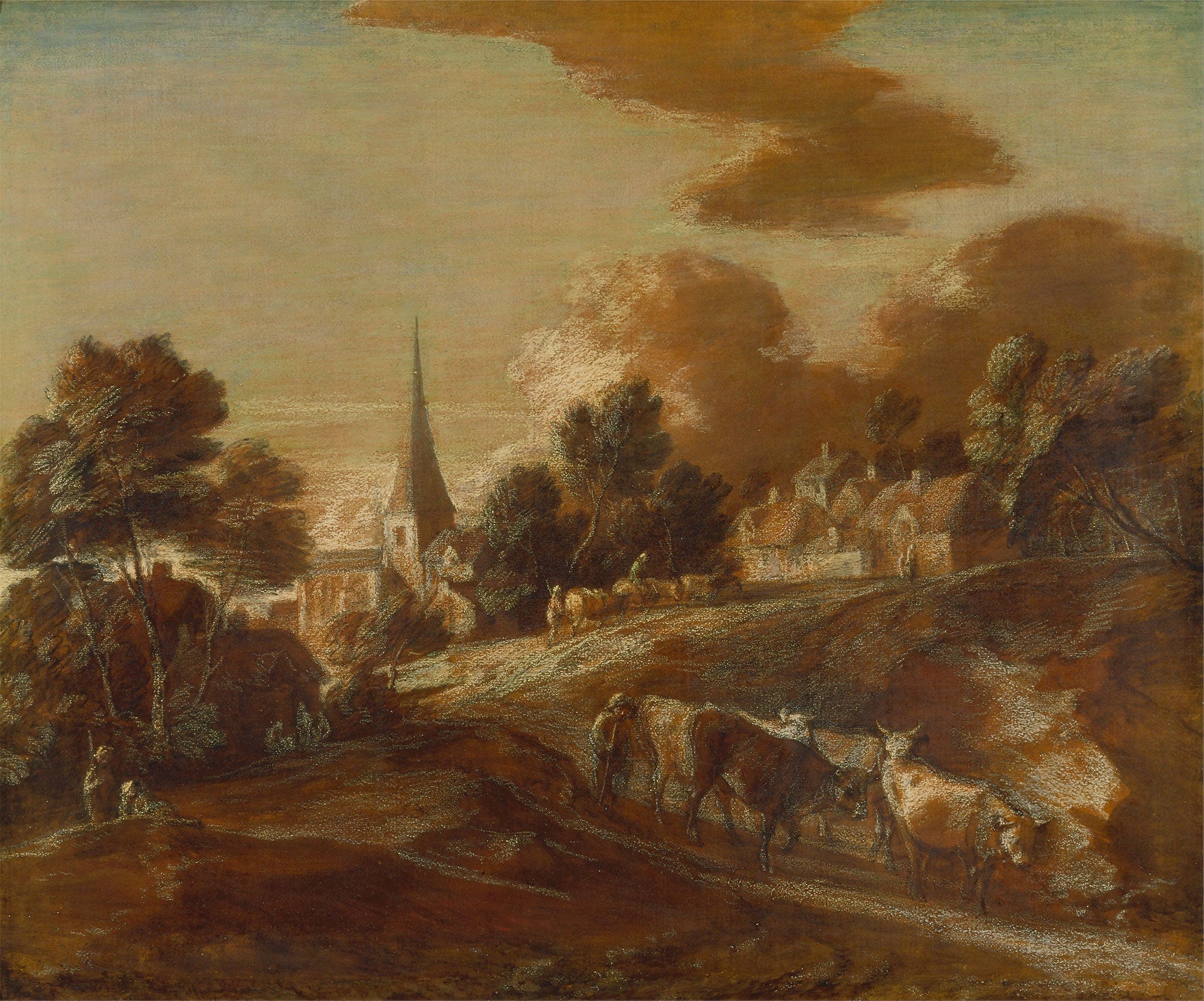 An Imaginary Wooded Village With Drovers And Cattle by Thomas Gainsborough