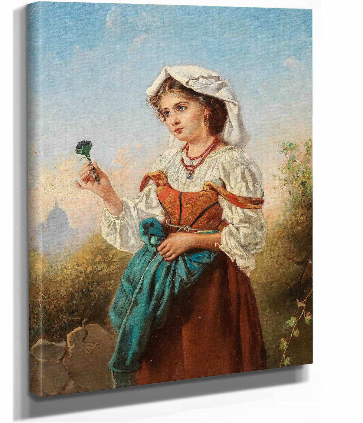 An Italian Violet Seller With Rome In The Background by Anton Romako