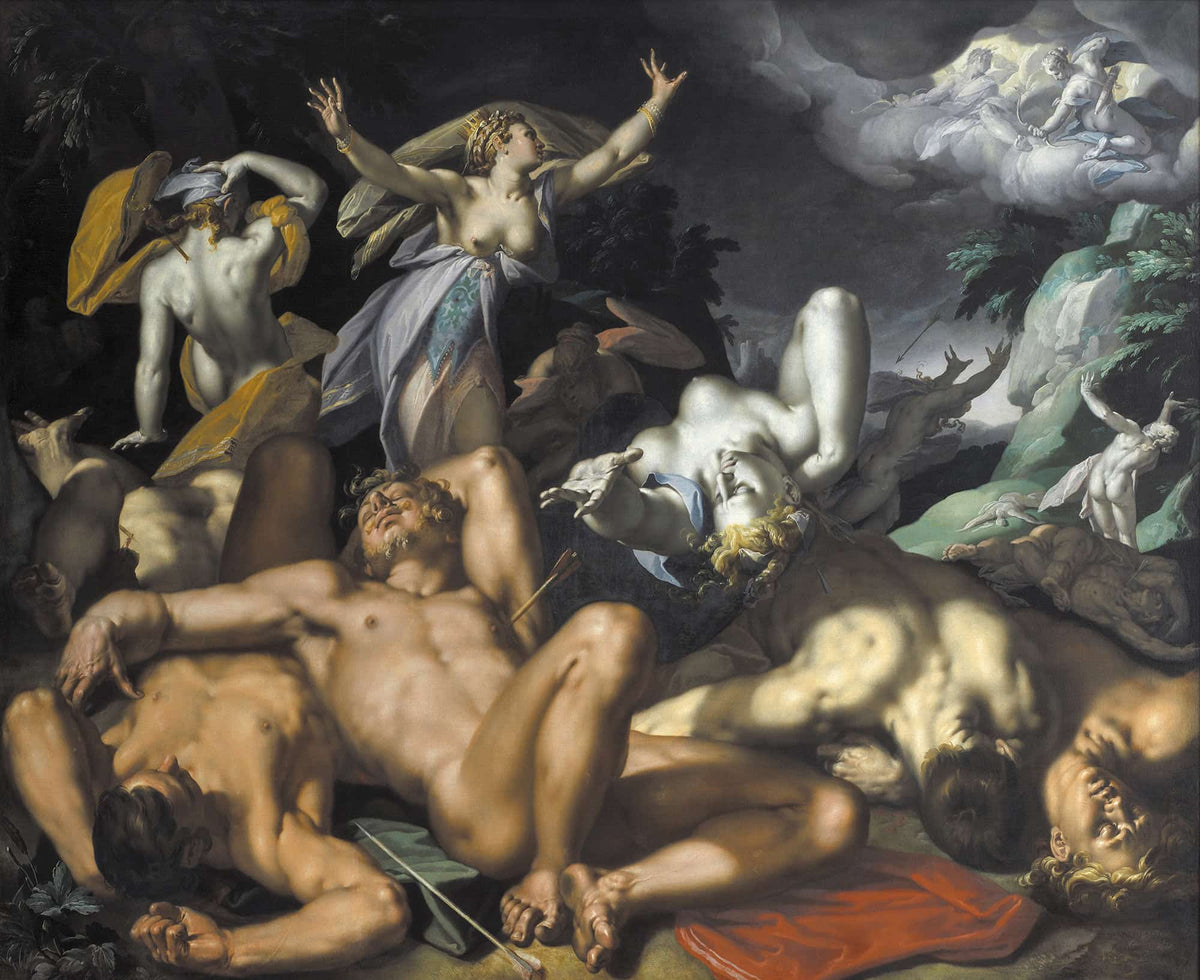 Apollo And Diana Punishing Niobe By Killing Her Children by Abraham Bloemaert