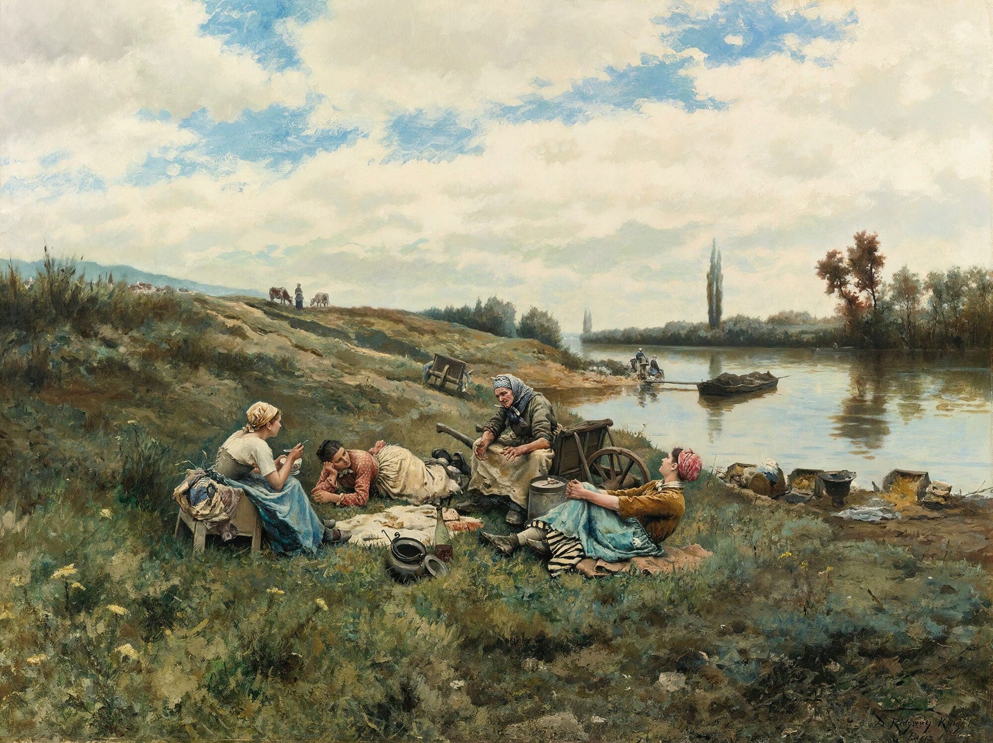 Apres Un Dejeuner Bords De La Seine by Daniel Ridgway Knight