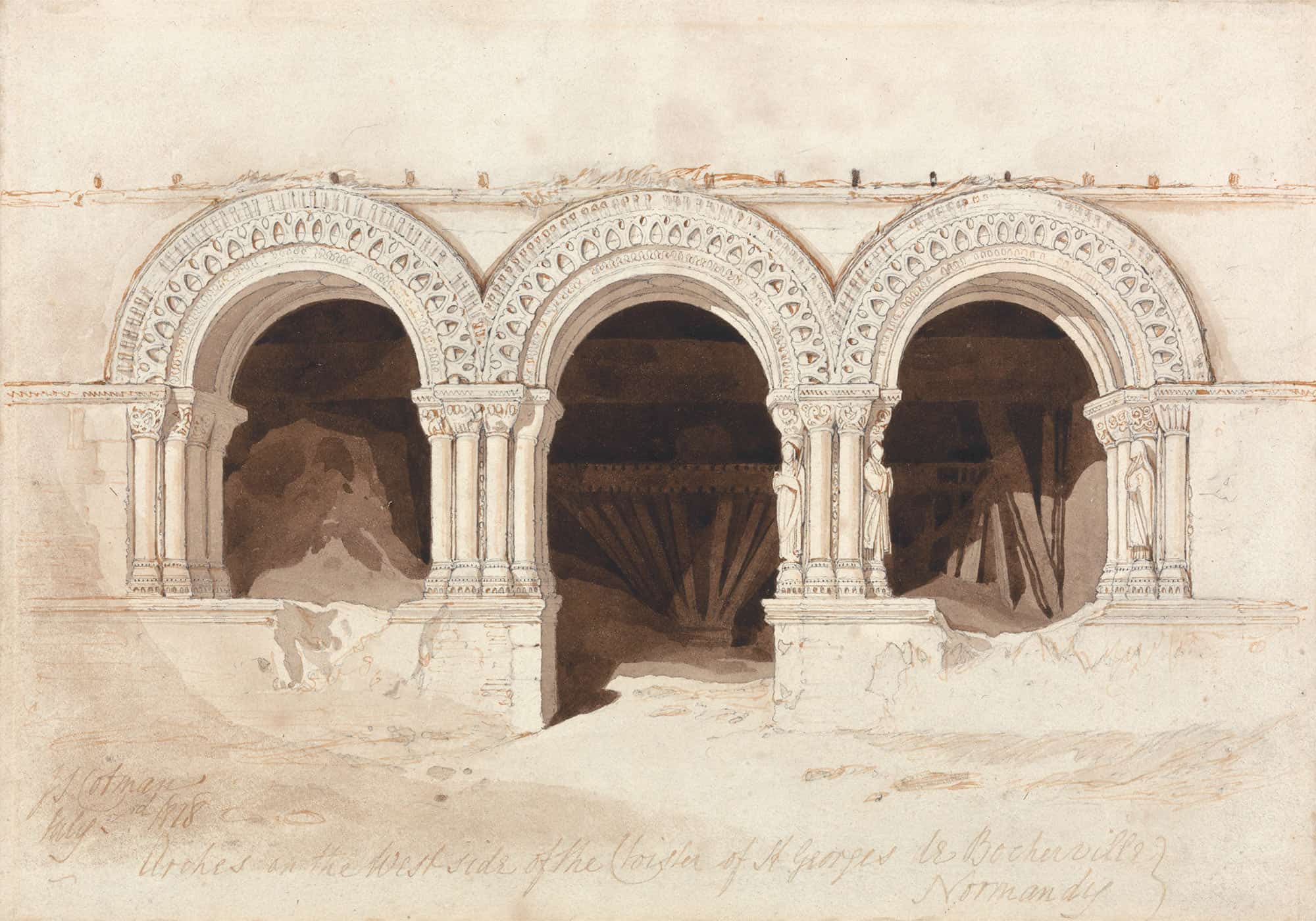 Arches In The West Side Of The Cloister Of Saint Georges De Bocherville Near Rouen Normandy by John Sell Cotman