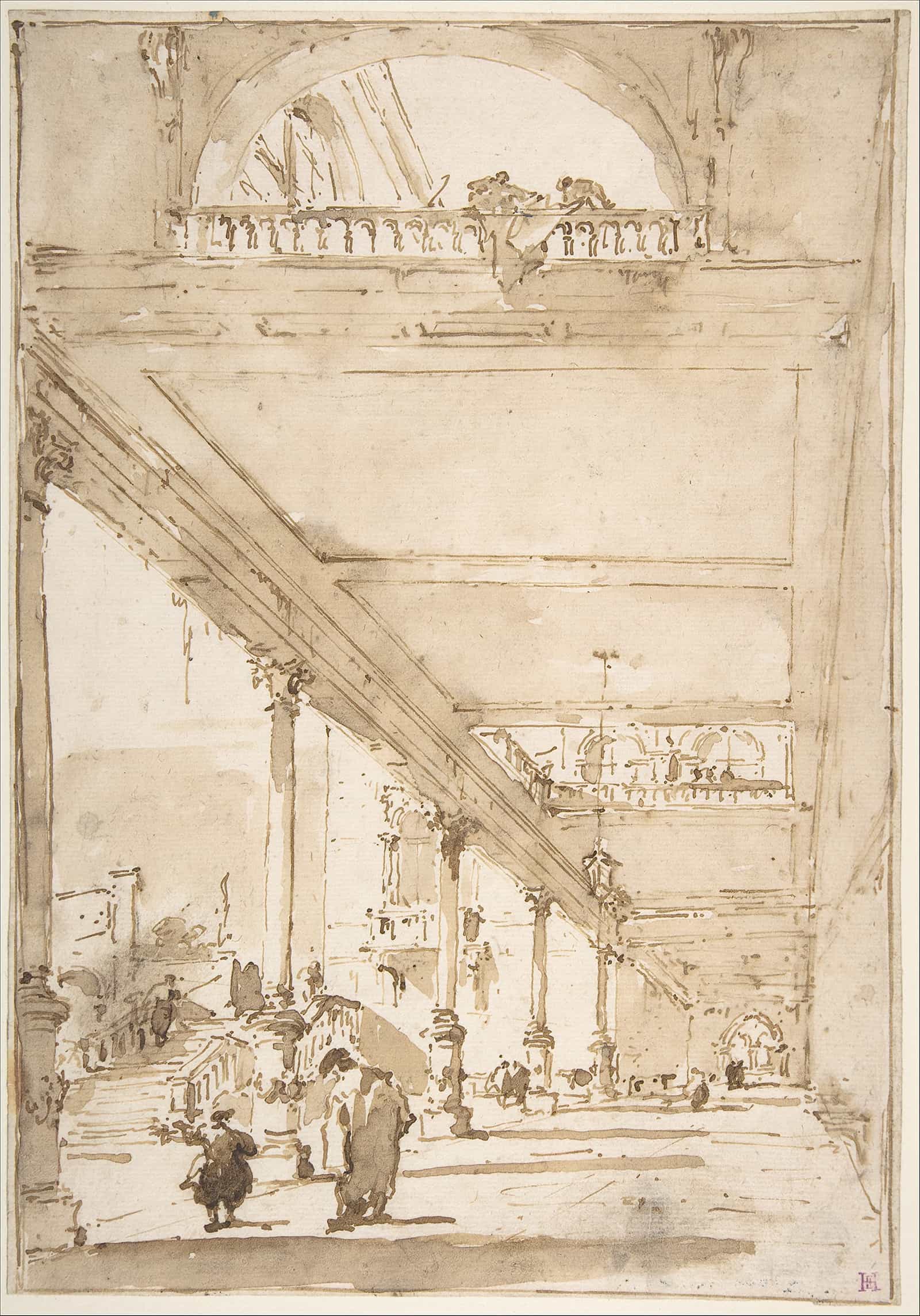 Architectural Capriccio A Palace Colonnade   by Francesco Guardi