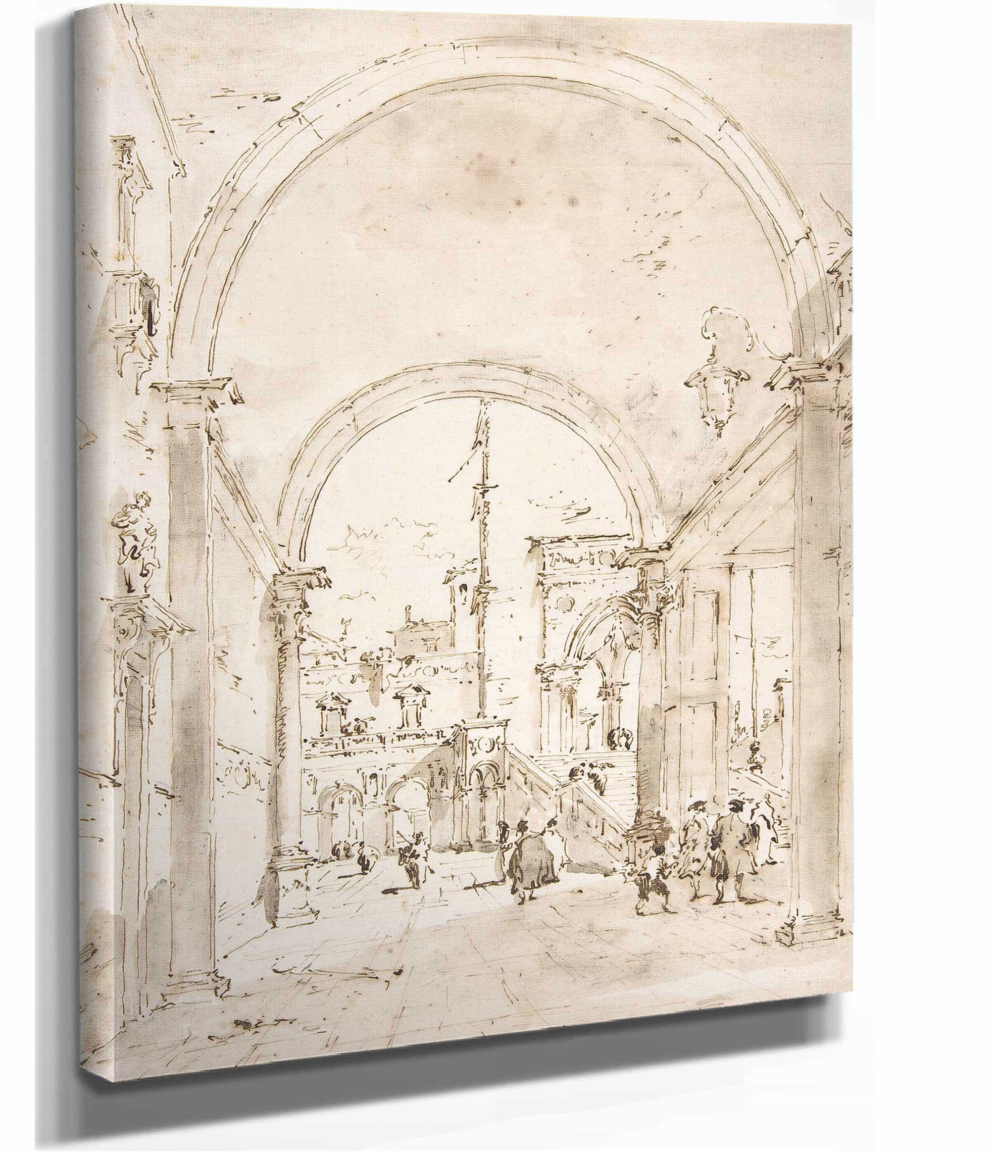 Architectural Capriccio Grand Staircase Seen Through An Archway   by Francesco Guardi