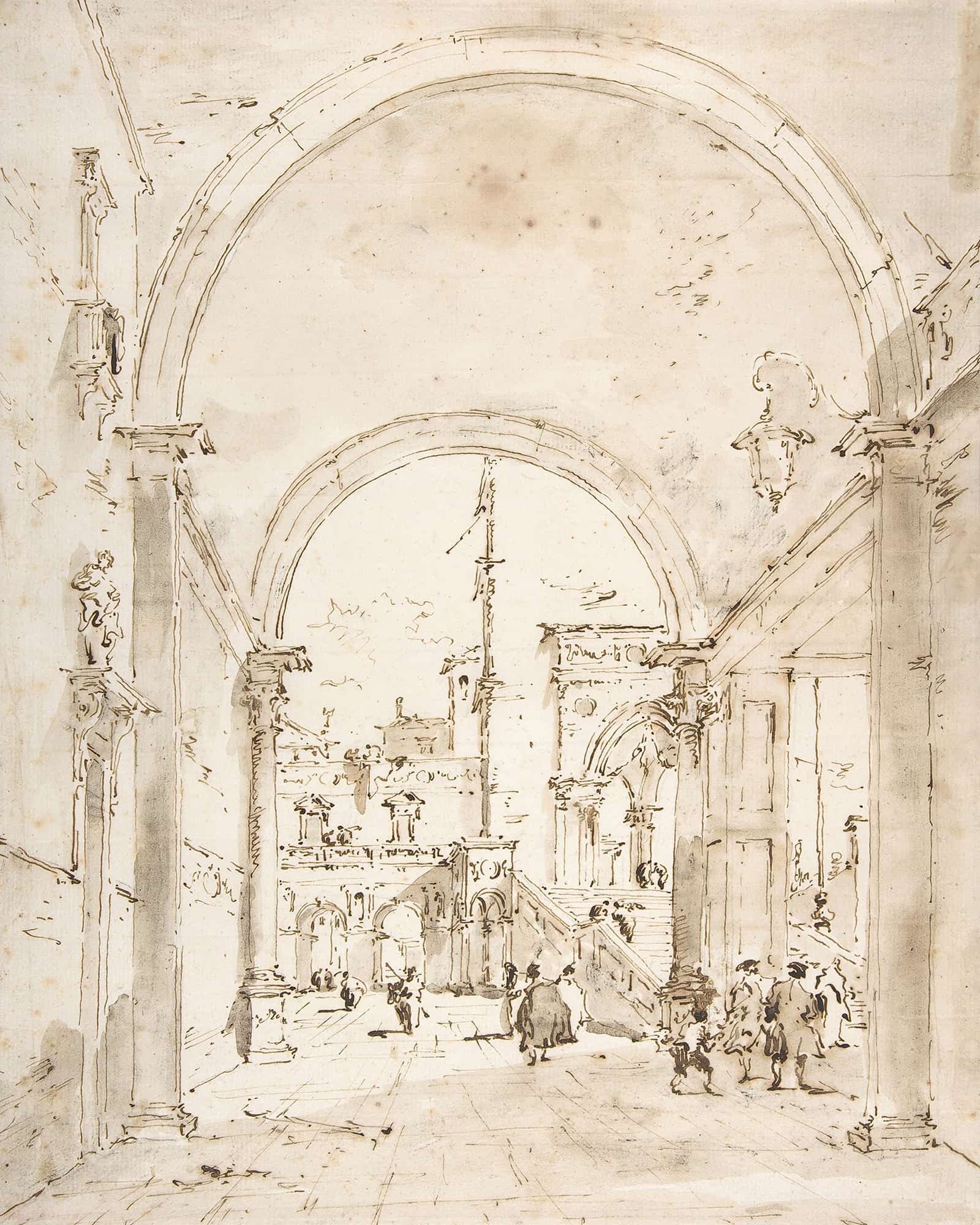 Architectural Capriccio Grand Staircase Seen Through An Archway   by Francesco Guardi