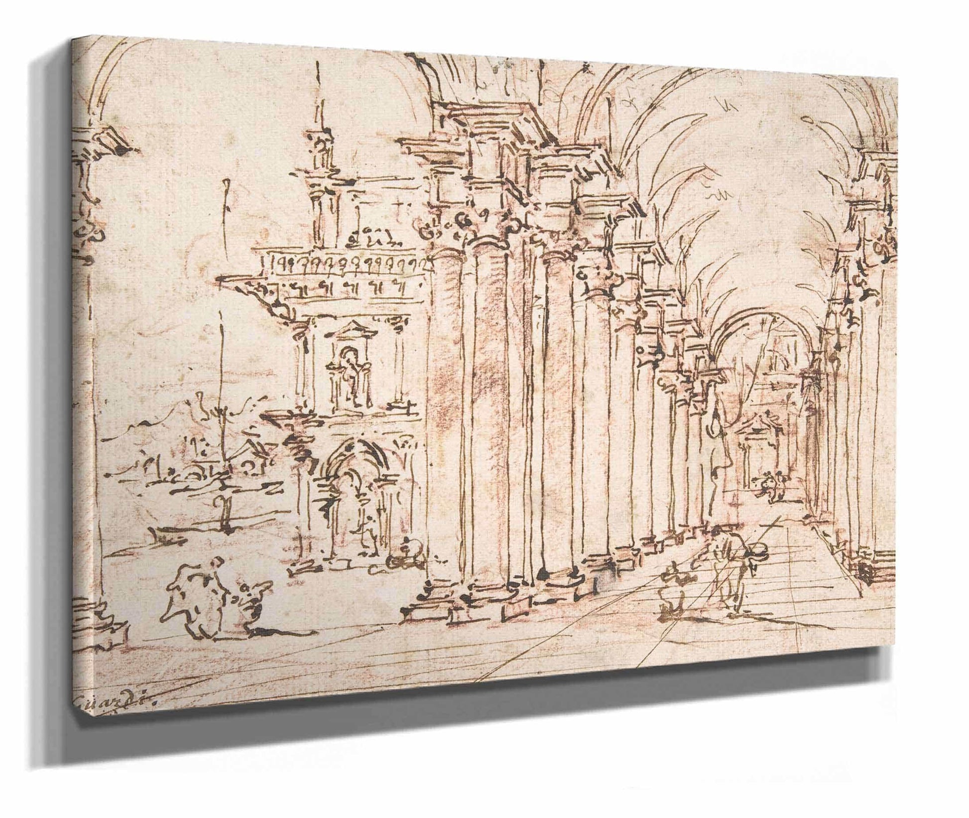 Architectural Capriccio Vaulted Colonnade Of A Palace  by Francesco Guardi