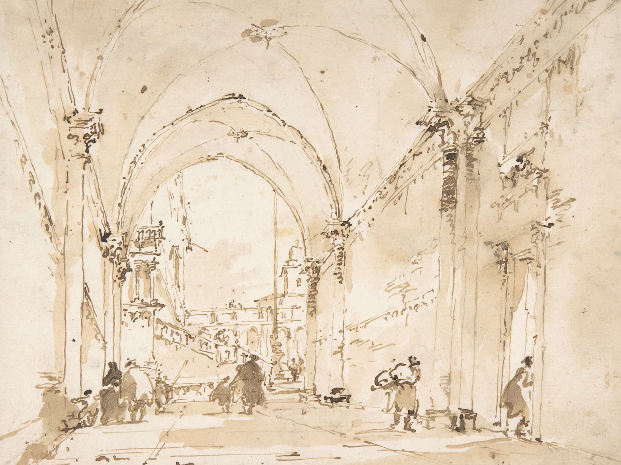 Architectural Capriccio Vaulted Passageway Leading To A Square by Francesco Guardi