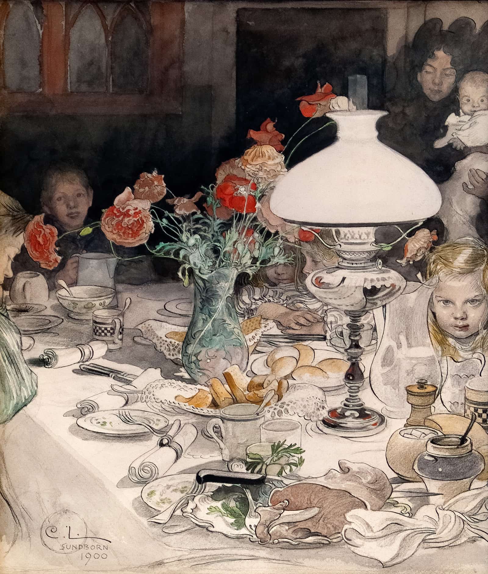 Around The Evening Lamp by Carl Larsson