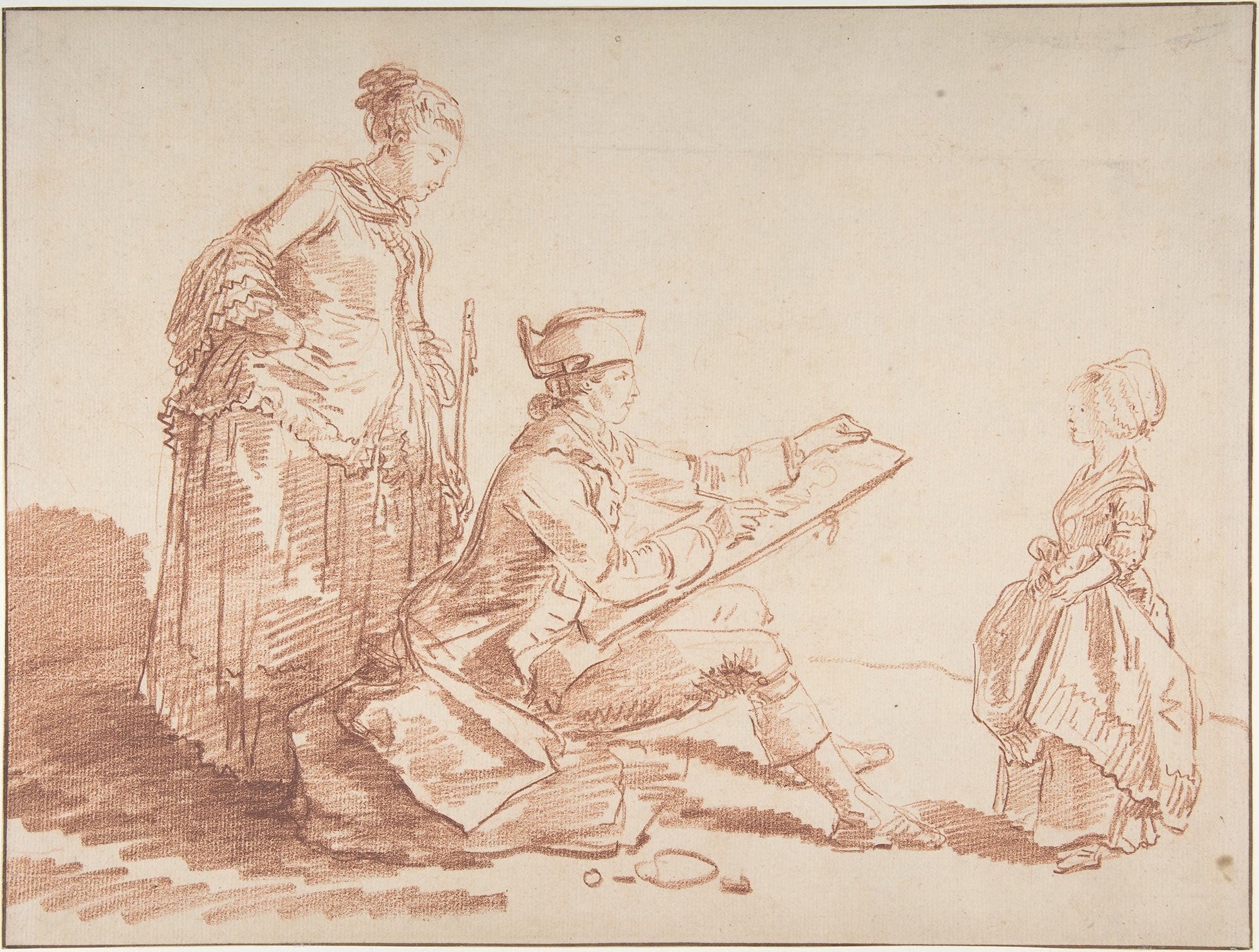 Artist Sketching A Young Girl by Hubert Robert