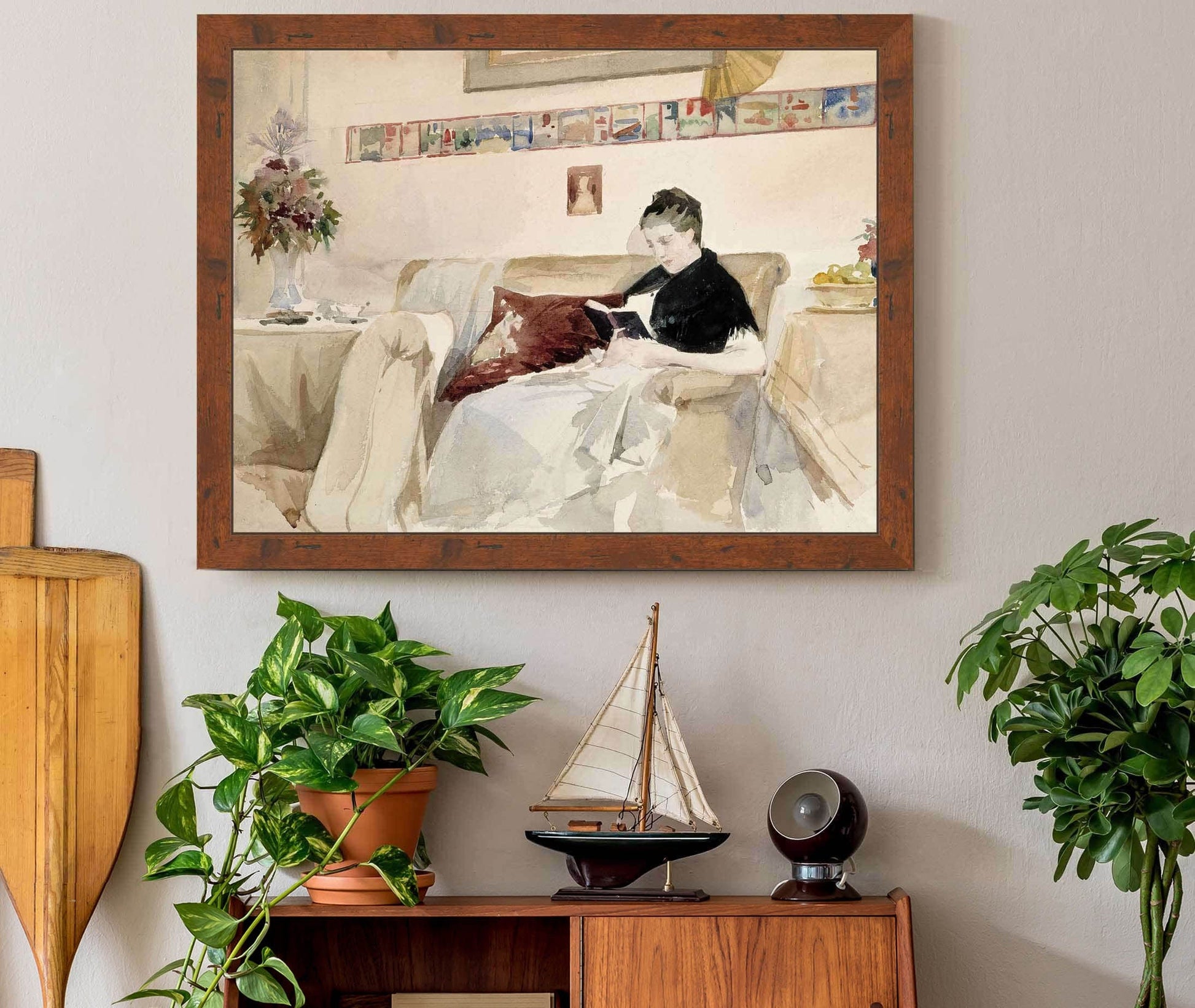 Artists Wife Reading On The Sofa by Albert Edelfelt