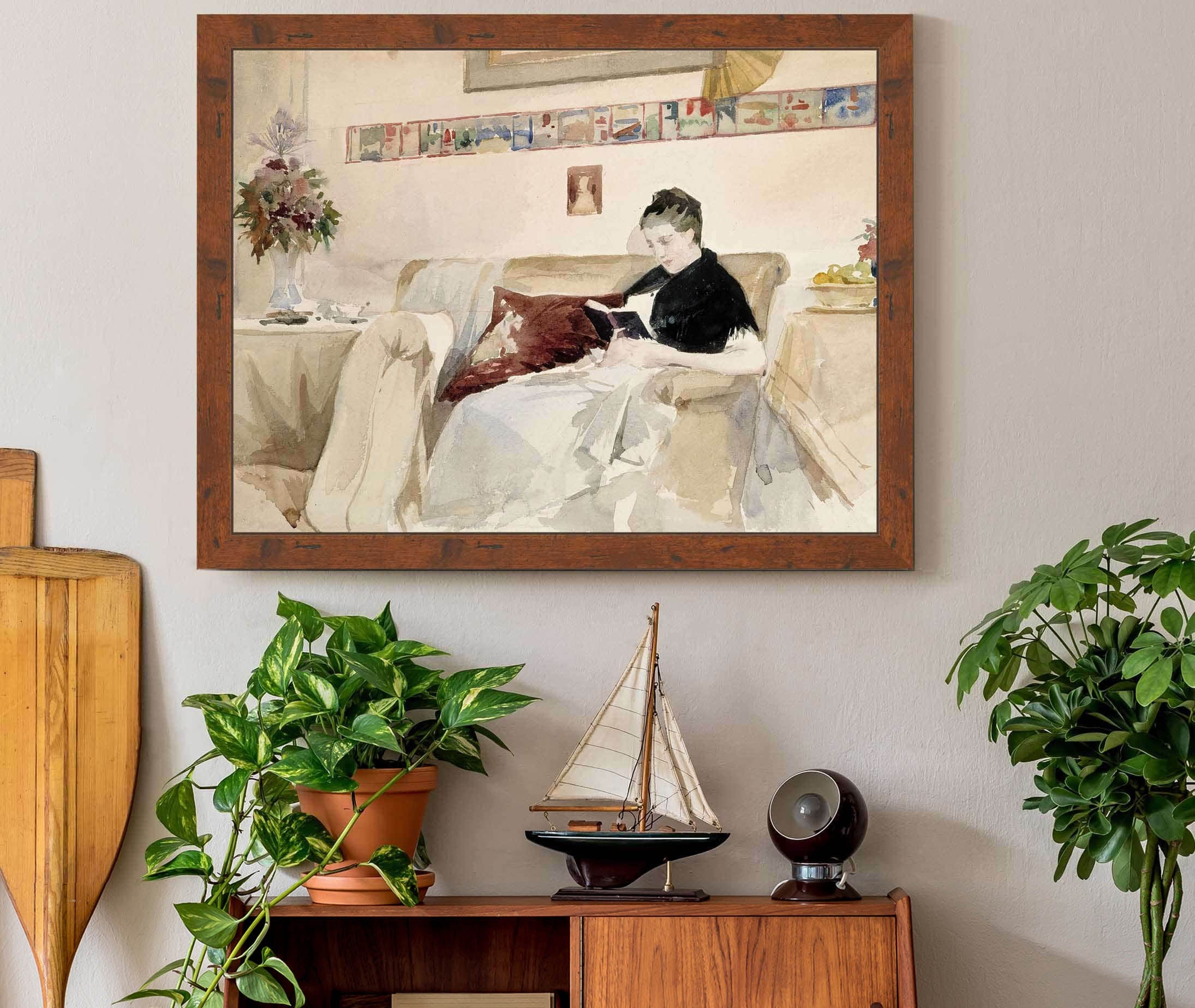 Artists Wife Reading On The Sofa by Albert Edelfelt