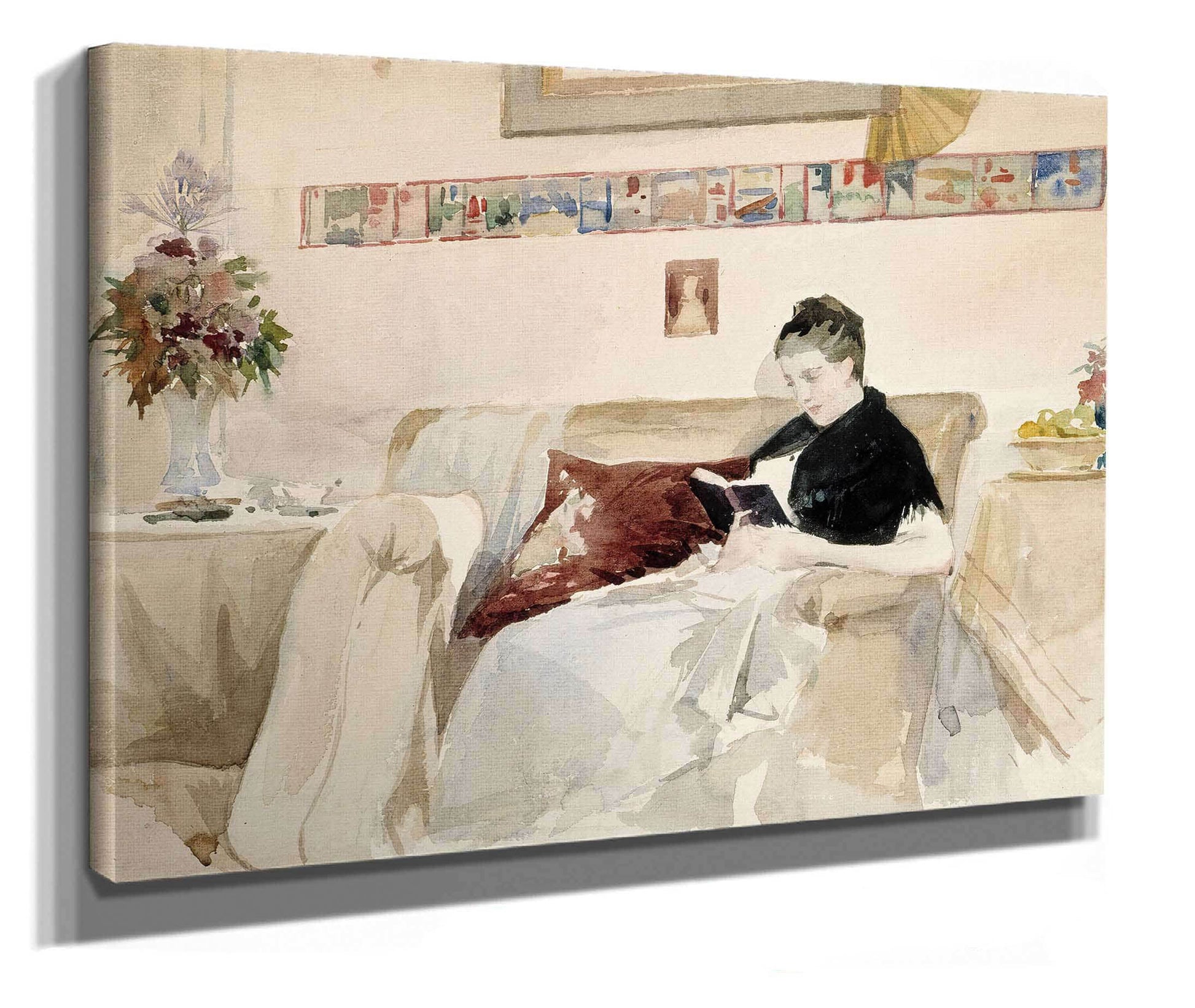 Artists Wife Reading On The Sofa by Albert Edelfelt