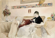 Artists Wife Reading On The Sofa by Albert Edelfelt