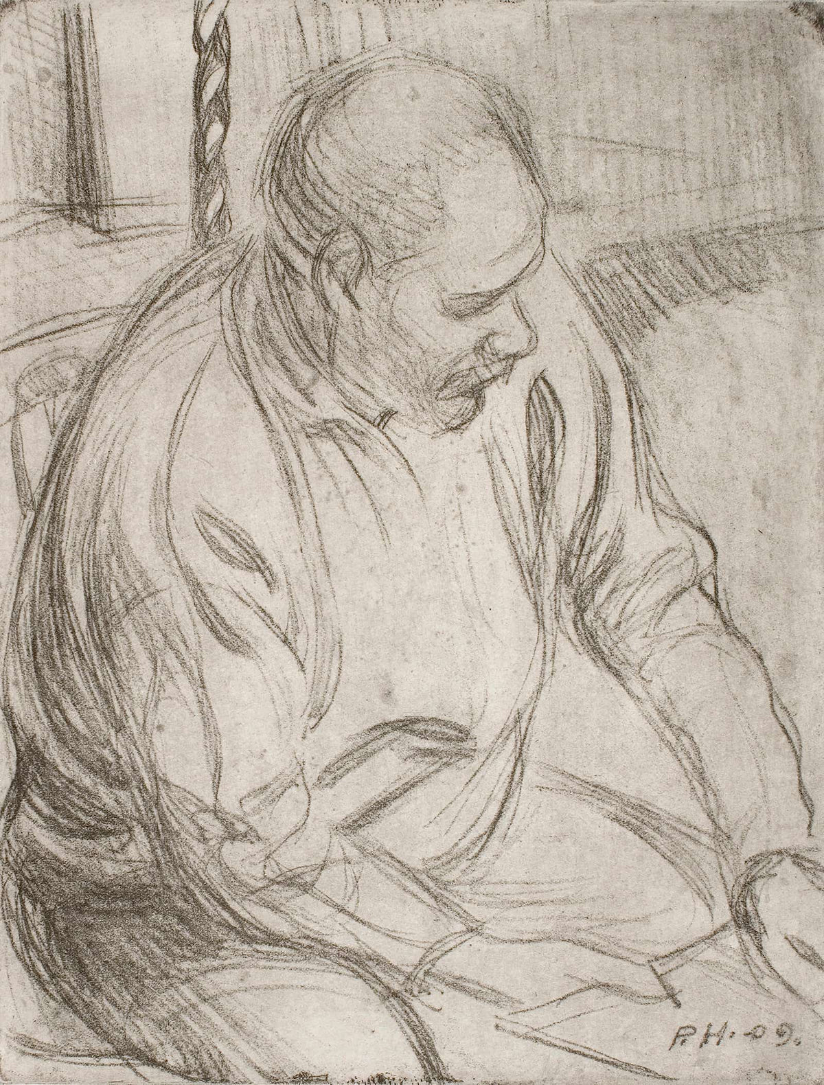 Arttu Sitting By The Fireplace by Pekka Halonen