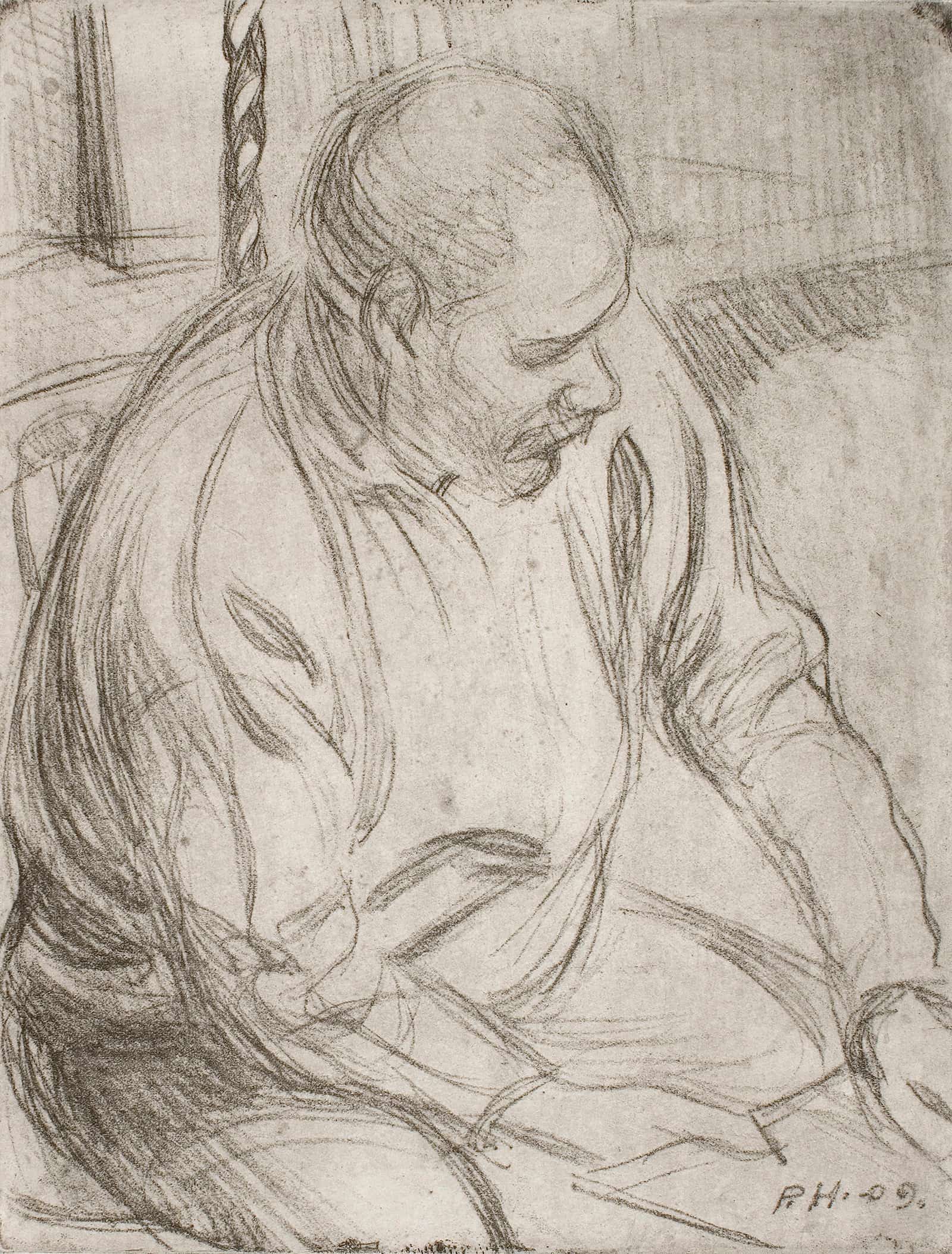 Arttu Sitting By The Fireplace by Pekka Halonen