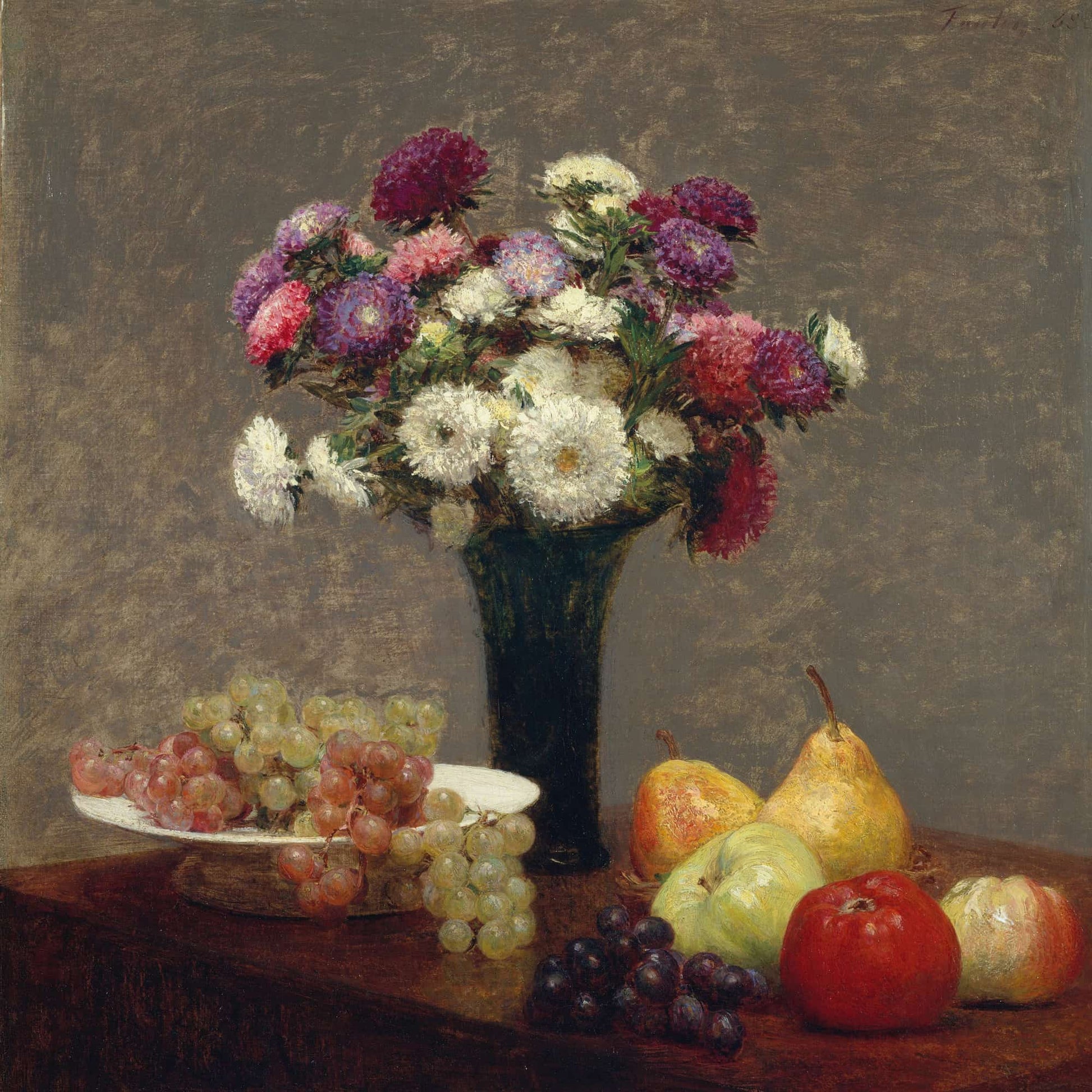 Asters And Fruit On A Table by Henri Fantin Latour