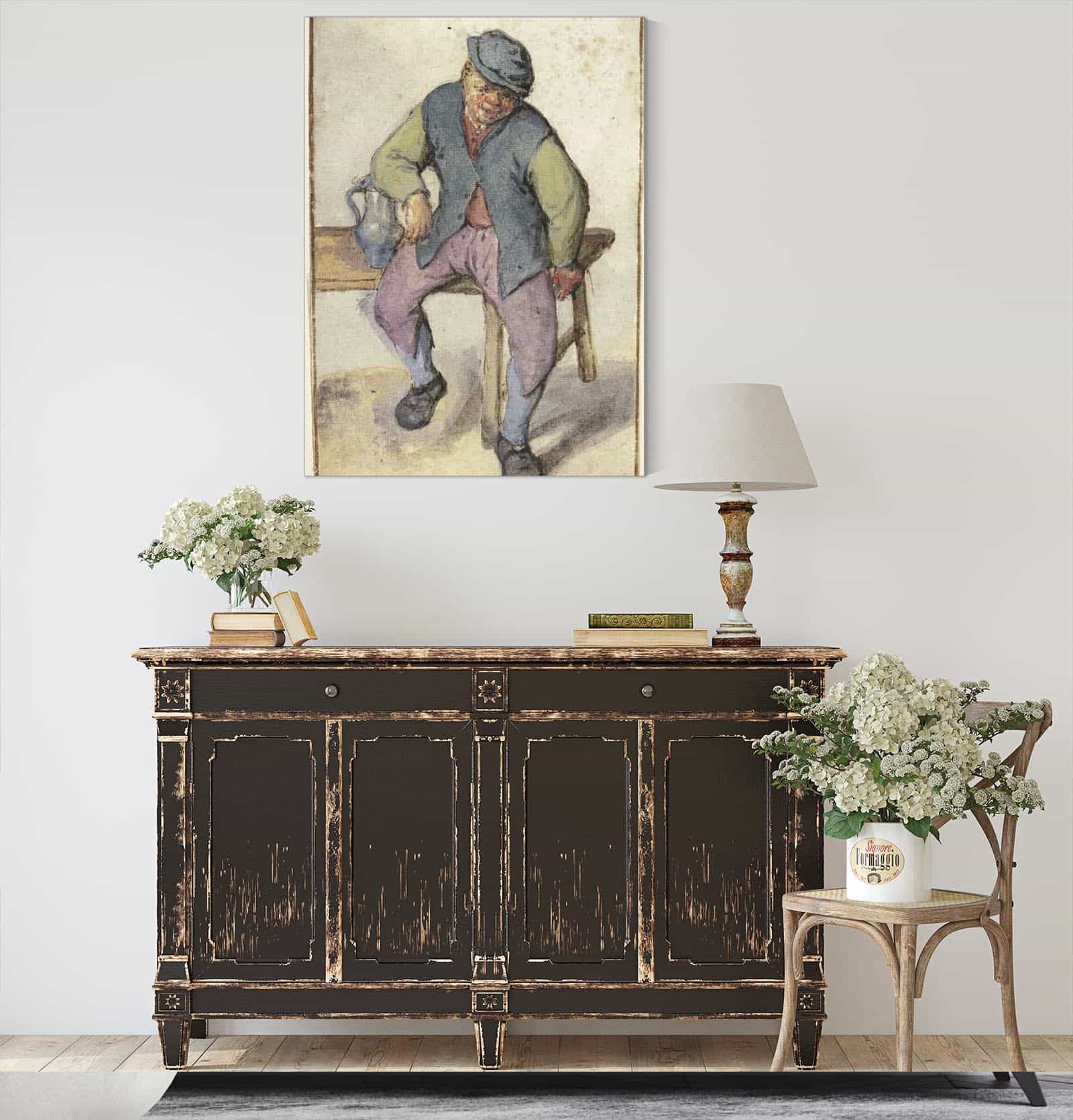 Auf Einem Tisch Sitzender Bauer After by Adriaen Van Ostade
